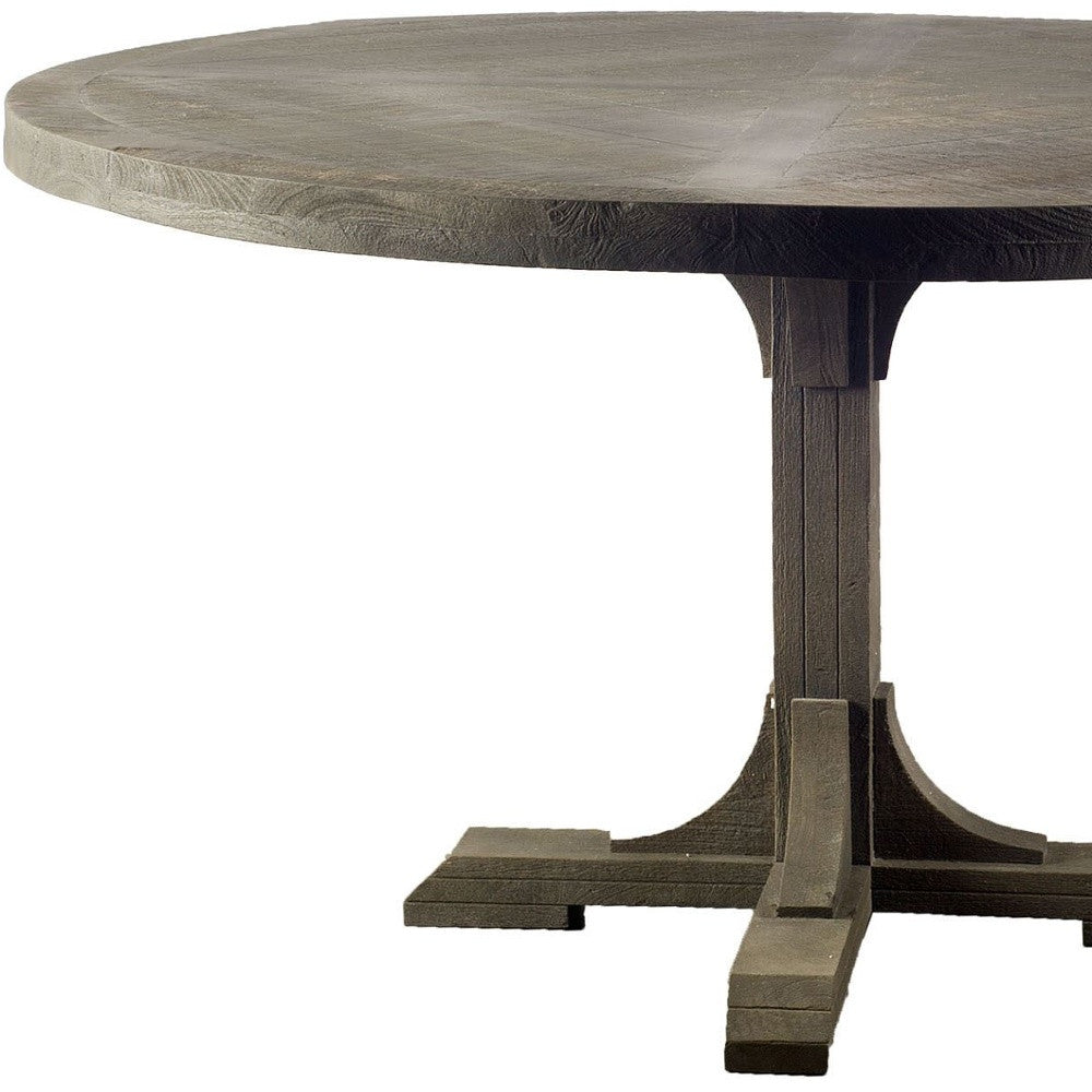 54" Brown Rounded Solid Wood Pedestal Base Dining Table-3
