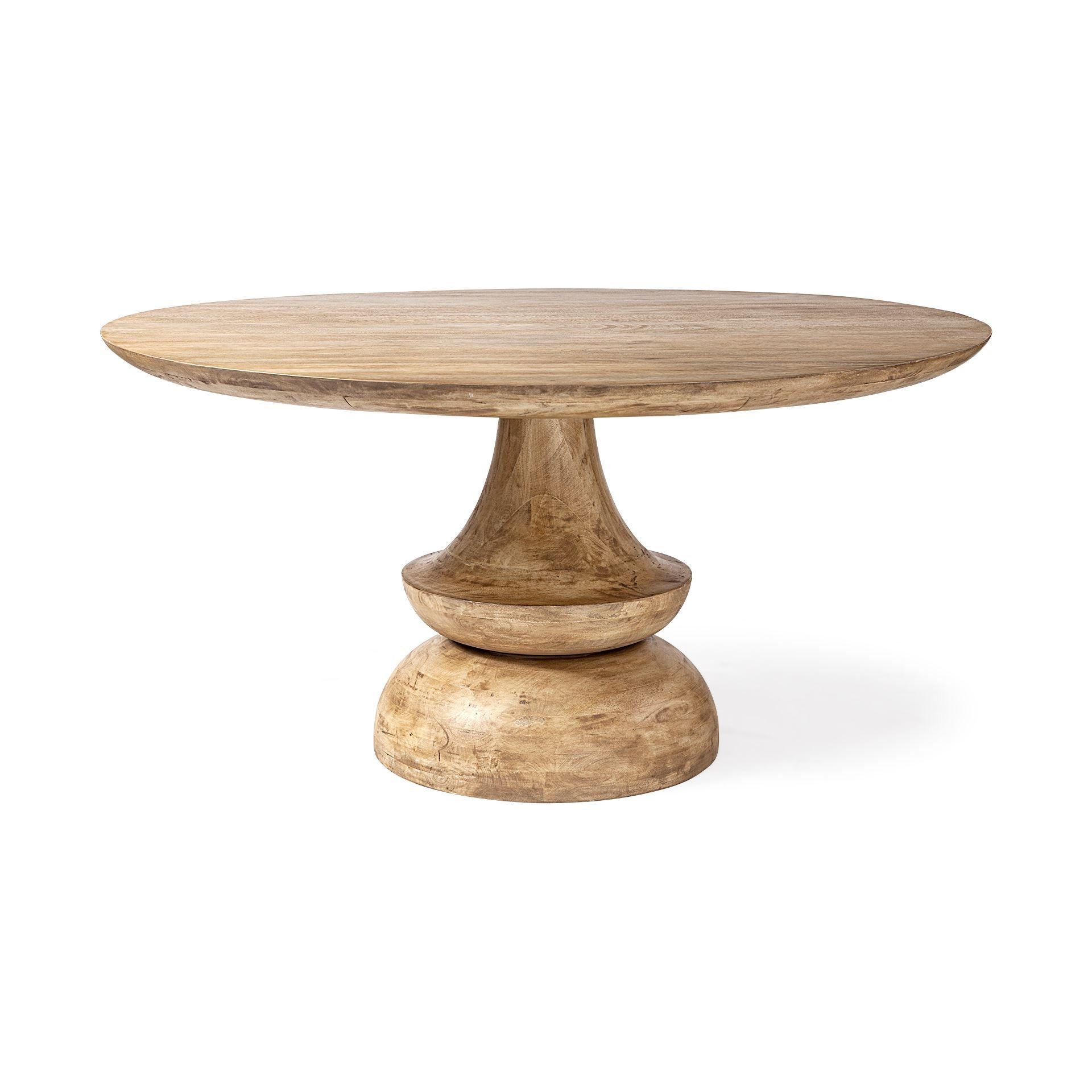 60" Natural Rounded Solid Wood Pedestal Base Dining Table-1