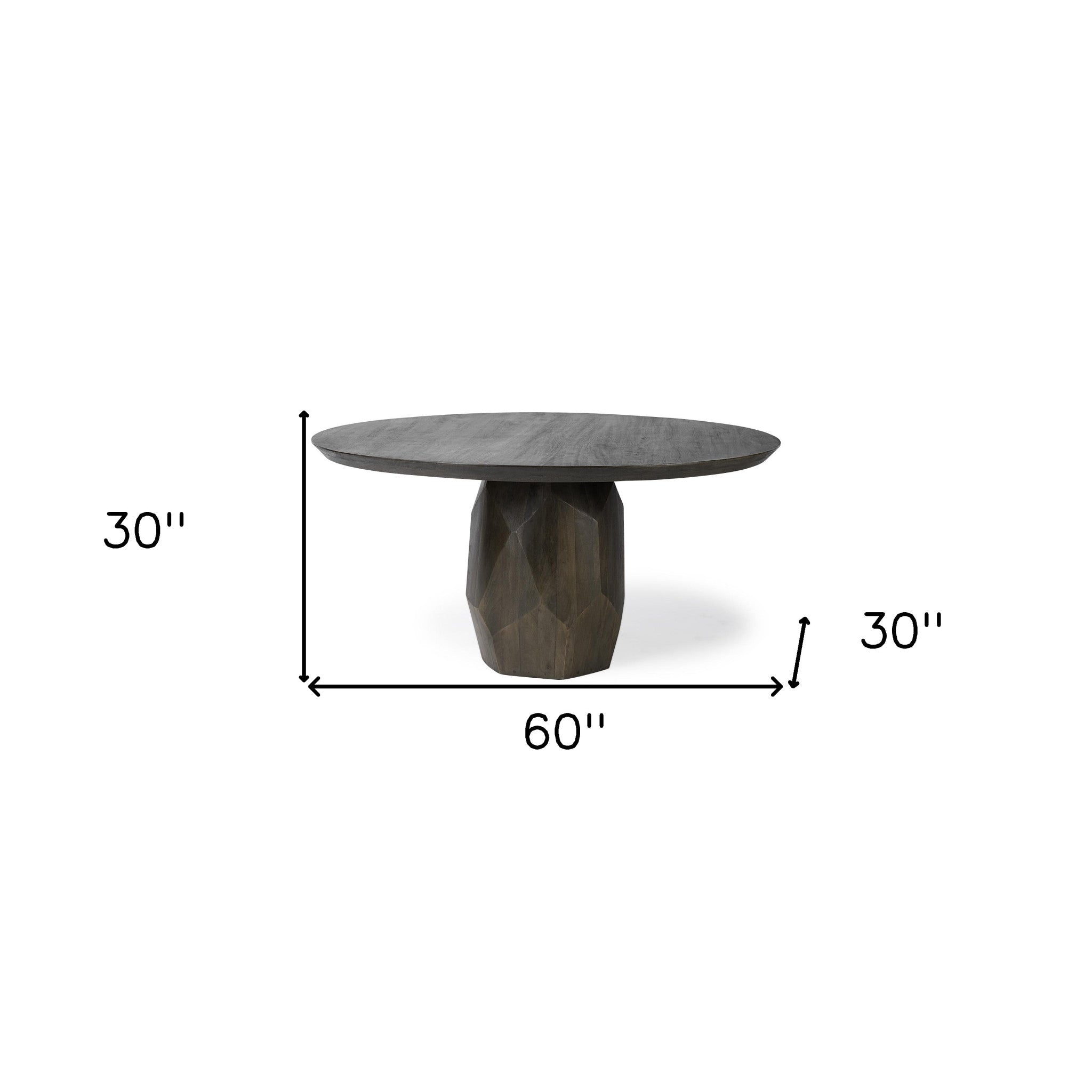 60" Brown Rounded Solid Wood Pedestal Base Dining Table-4