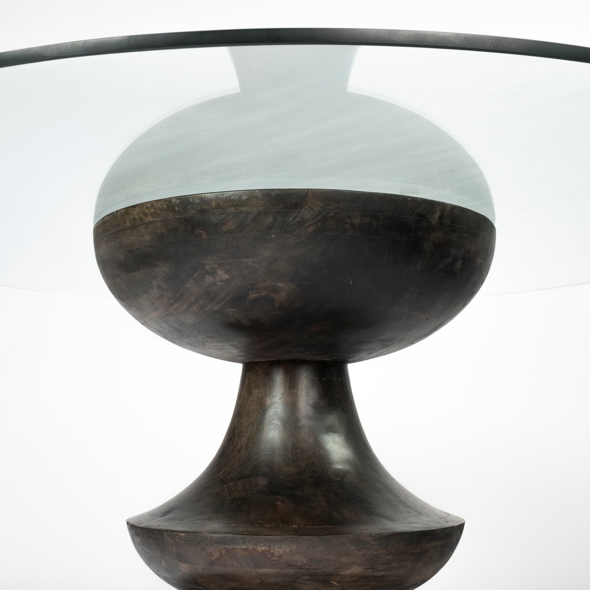 60" Clear And Brown Rounded Glass And Solid Manufactured Wood Pedestal Base Dining Table-4