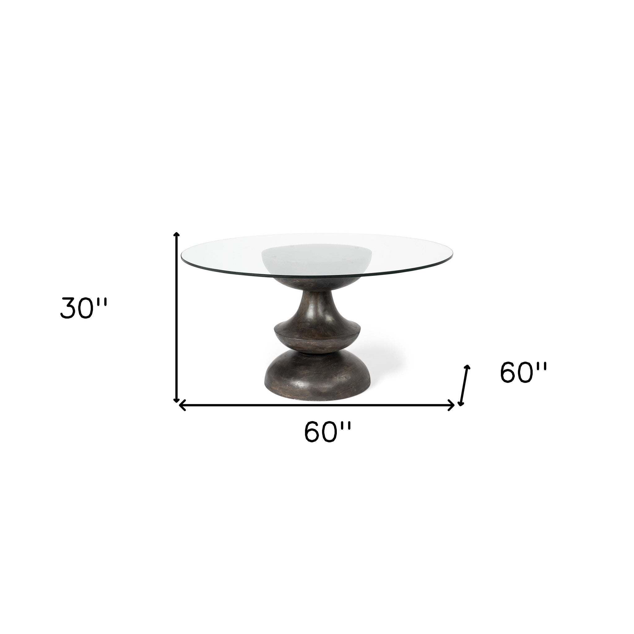 60" Clear And Brown Rounded Glass And Solid Manufactured Wood Pedestal Base Dining Table-7