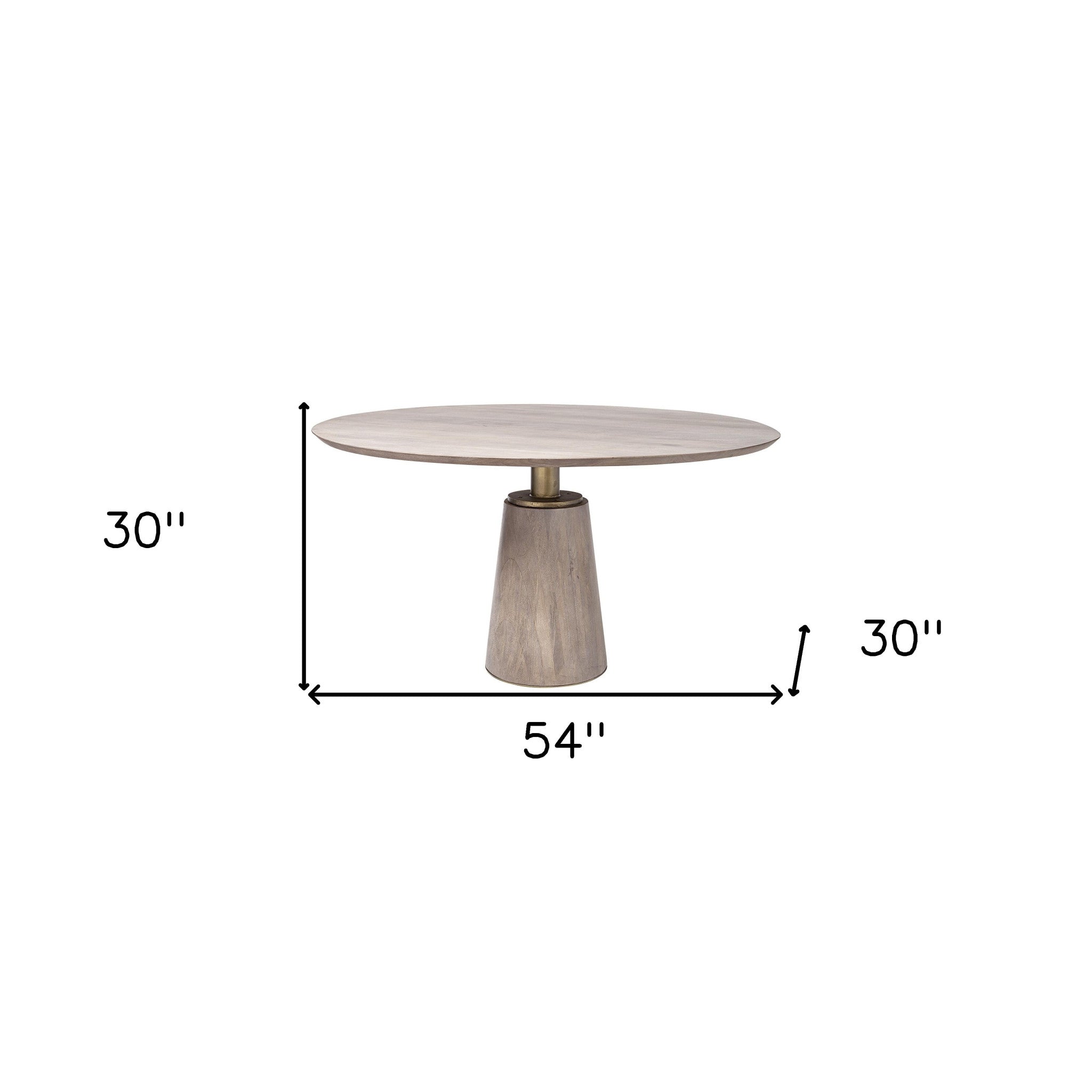54" Brown And Gold Rounded Solid Wood And Metal Pedestal Base Dining Table-6