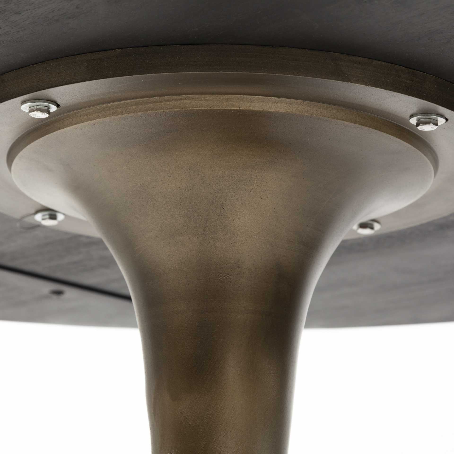 54" Black And Brass Rounded Solid Wood And Metal Pedestal Base Dining Table-3