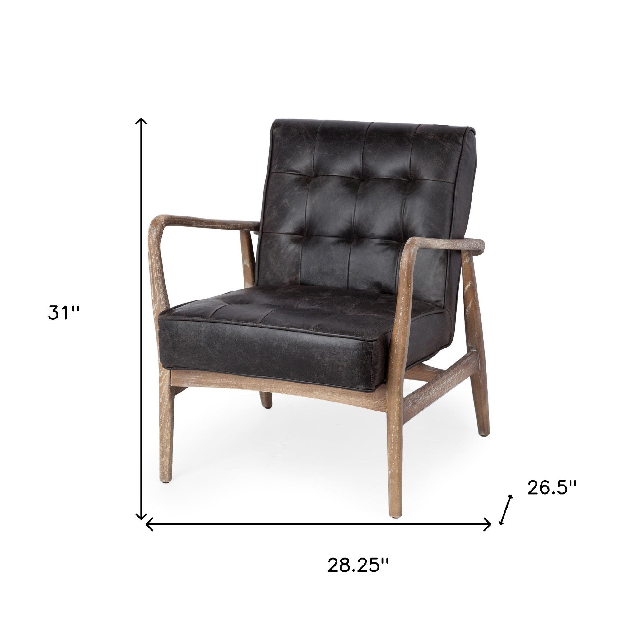 28" Black and Brown Leather Tufted Lounge Chair-6