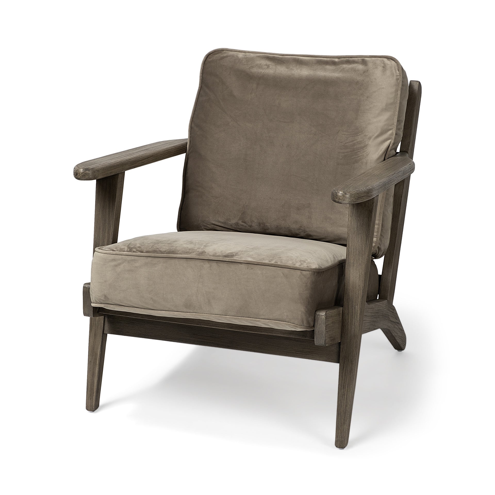 31" Olive Green and Brown Velvet Lounge Chair-0
