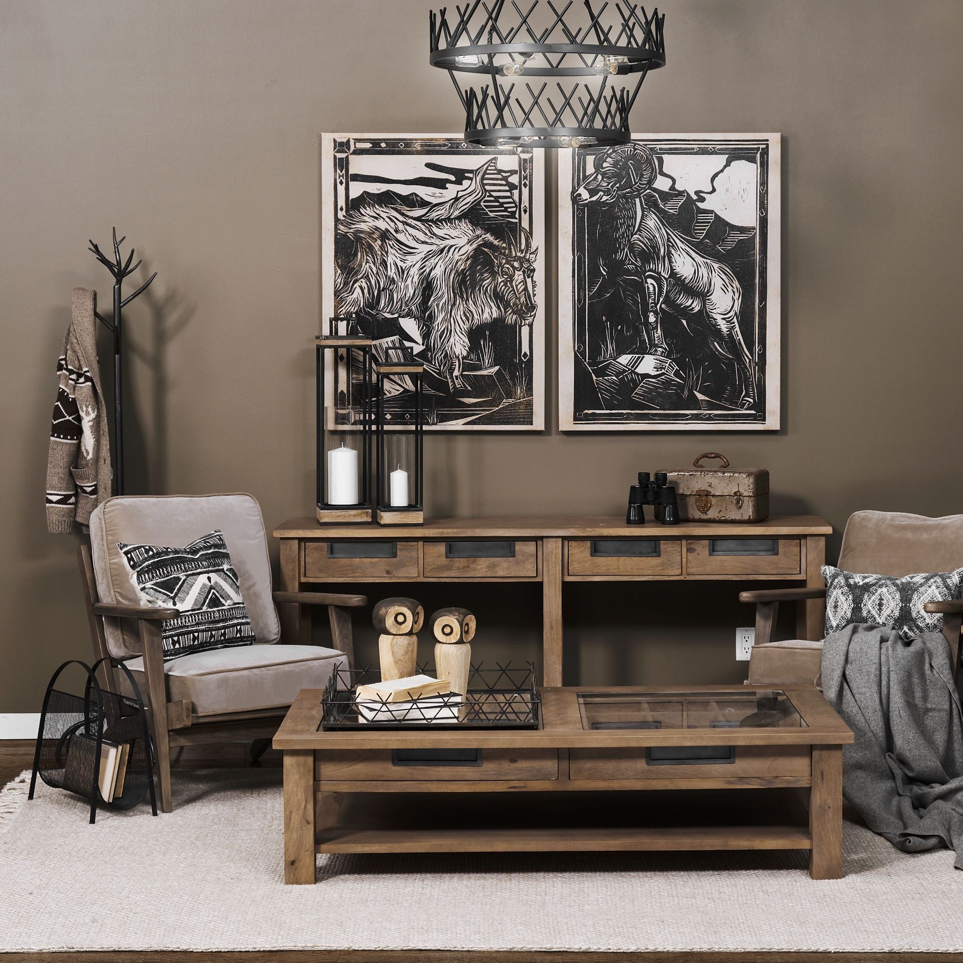 31" Olive Green and Brown Velvet Lounge Chair-7