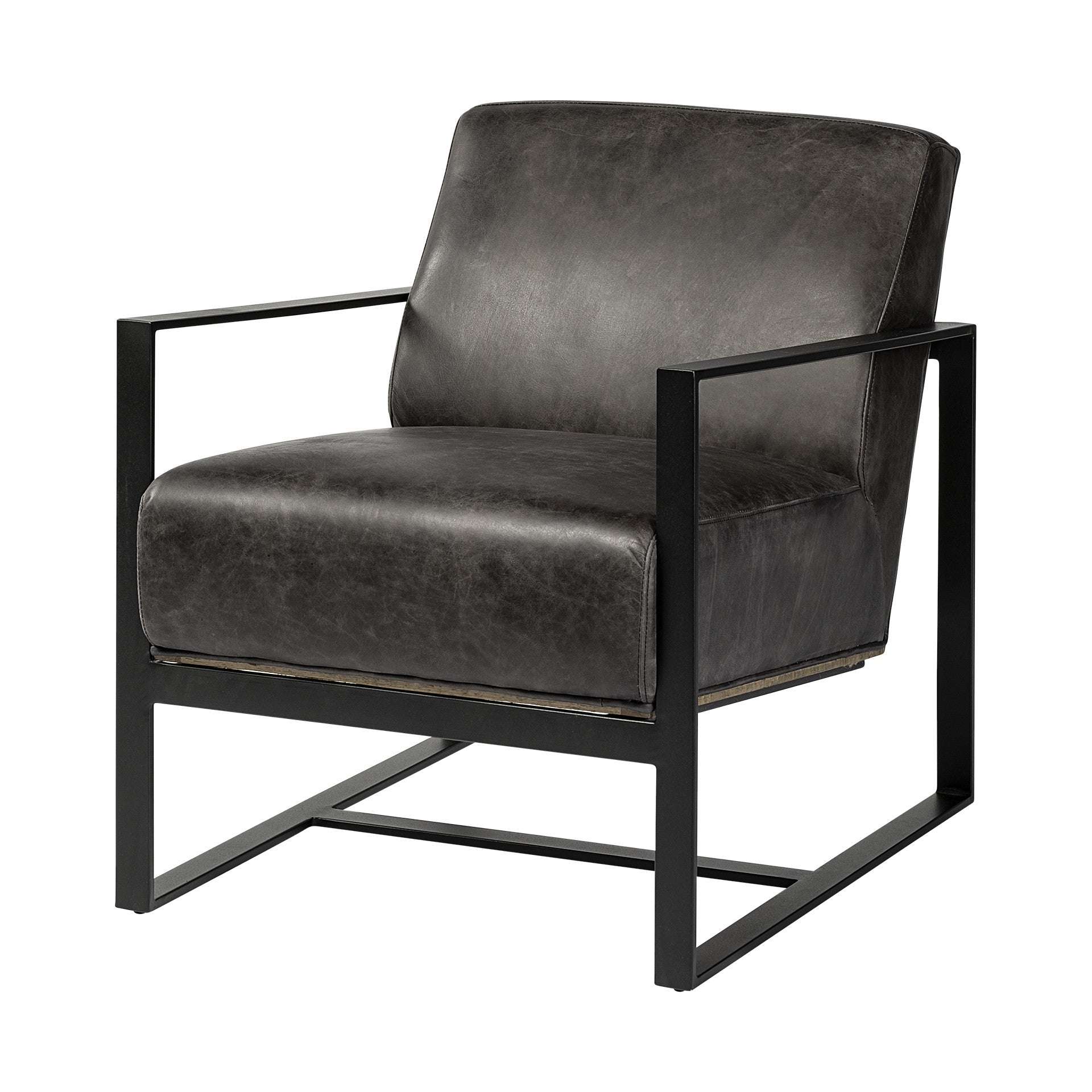 32" Black Genuine Leather Distressed Arm Chair-1