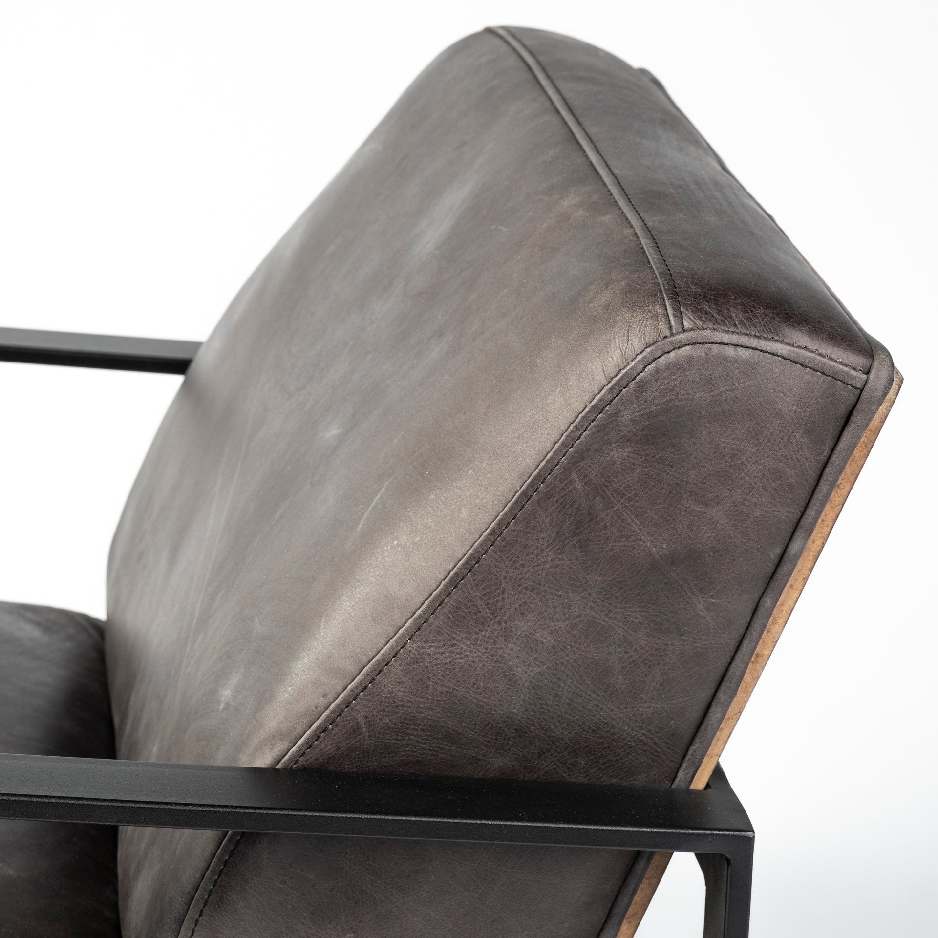 32" Black Genuine Leather Distressed Arm Chair-6