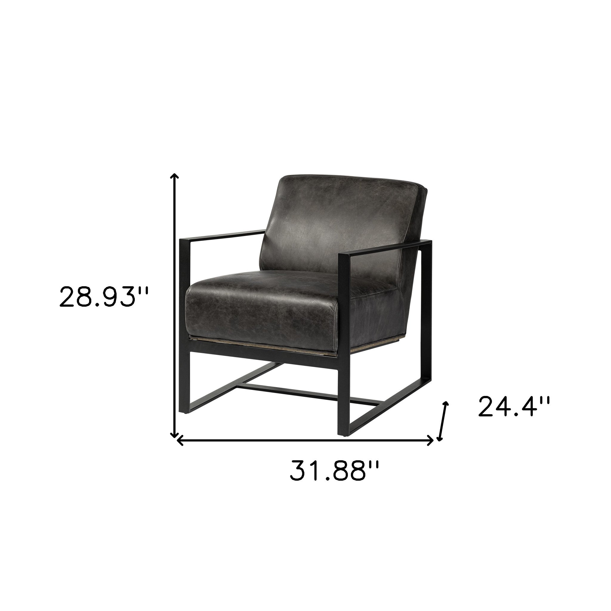 32" Black Genuine Leather Distressed Arm Chair-8