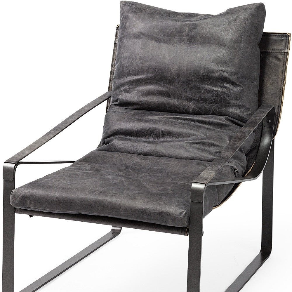 35" Black Leather Distressed Arm Chair-6
