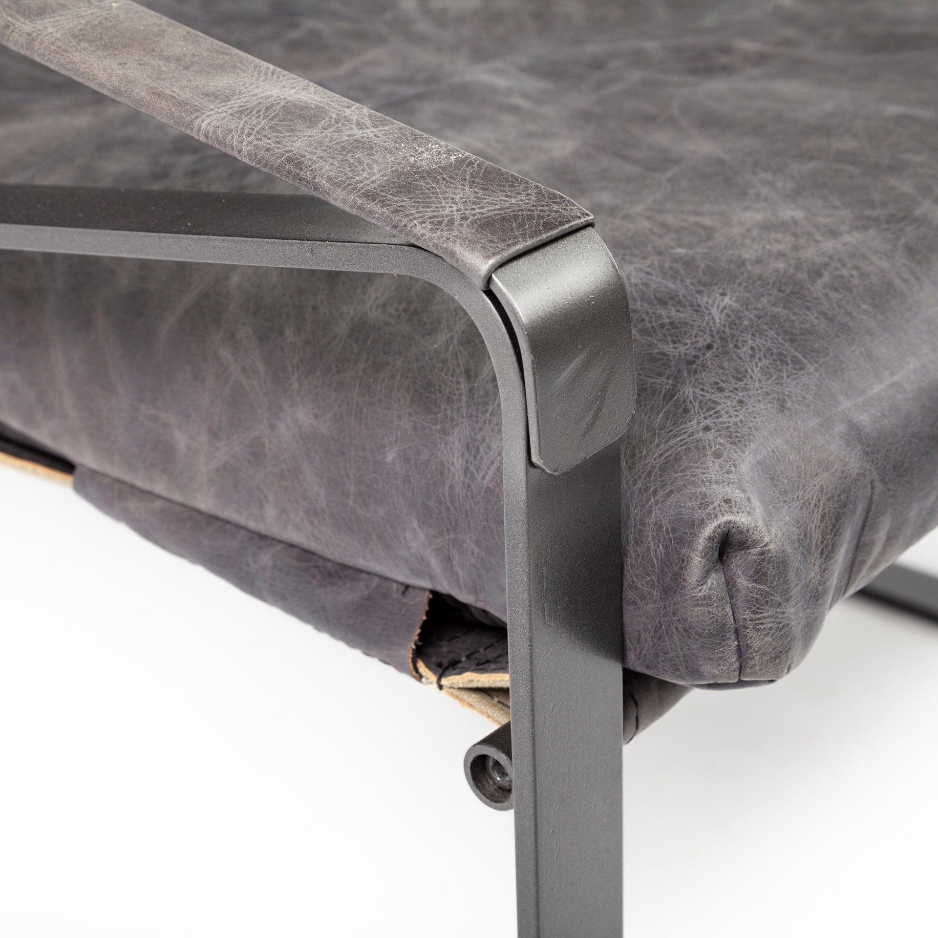 35" Black Leather Distressed Arm Chair-7