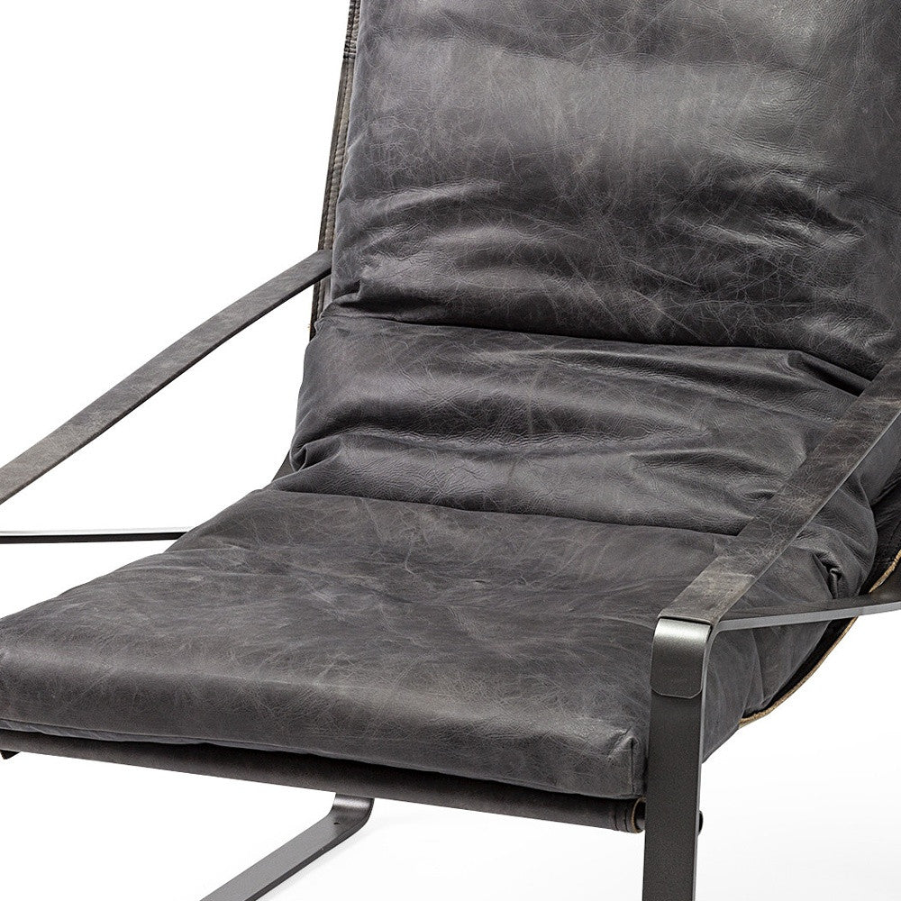 35" Black Leather Distressed Arm Chair-5