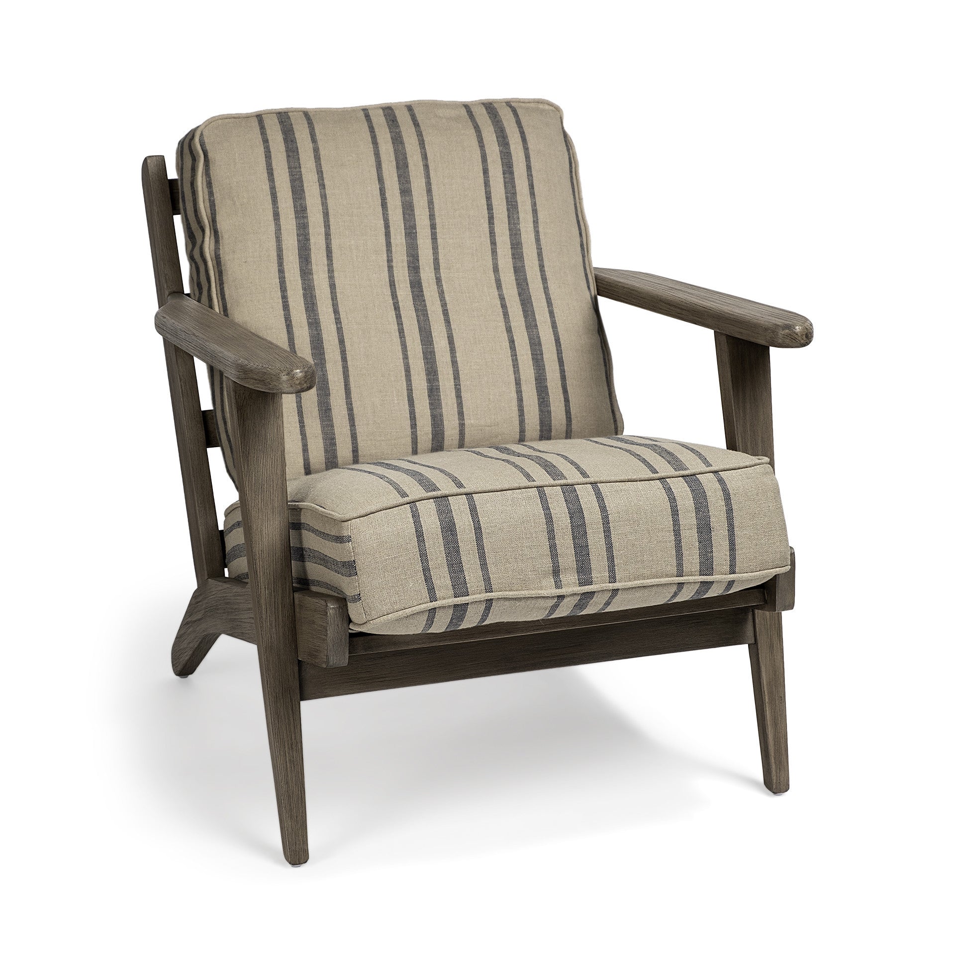 31" Beige Gray and Brown Fabric Striped Lounge Chair-6