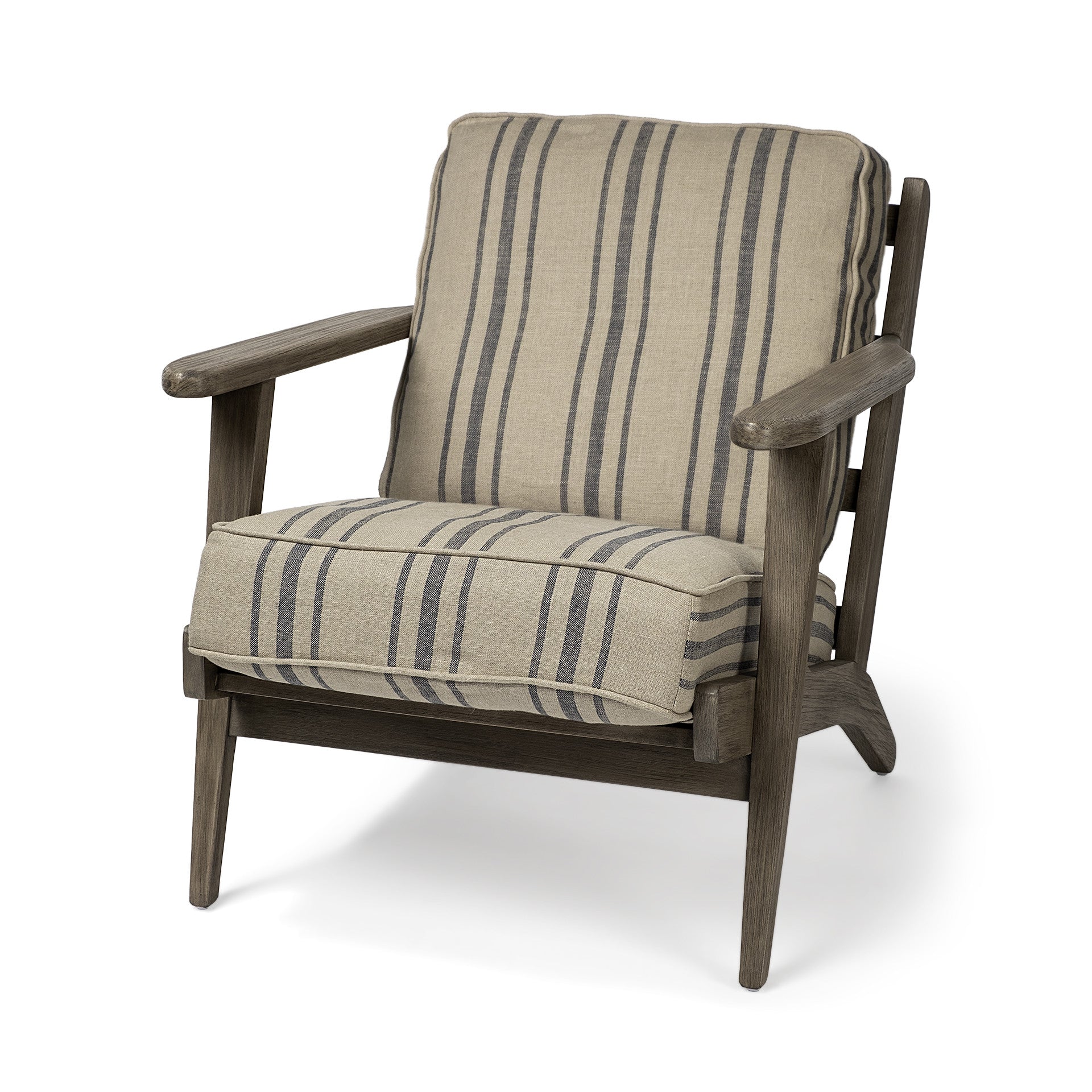 31" Beige Gray and Brown Fabric Striped Lounge Chair-2