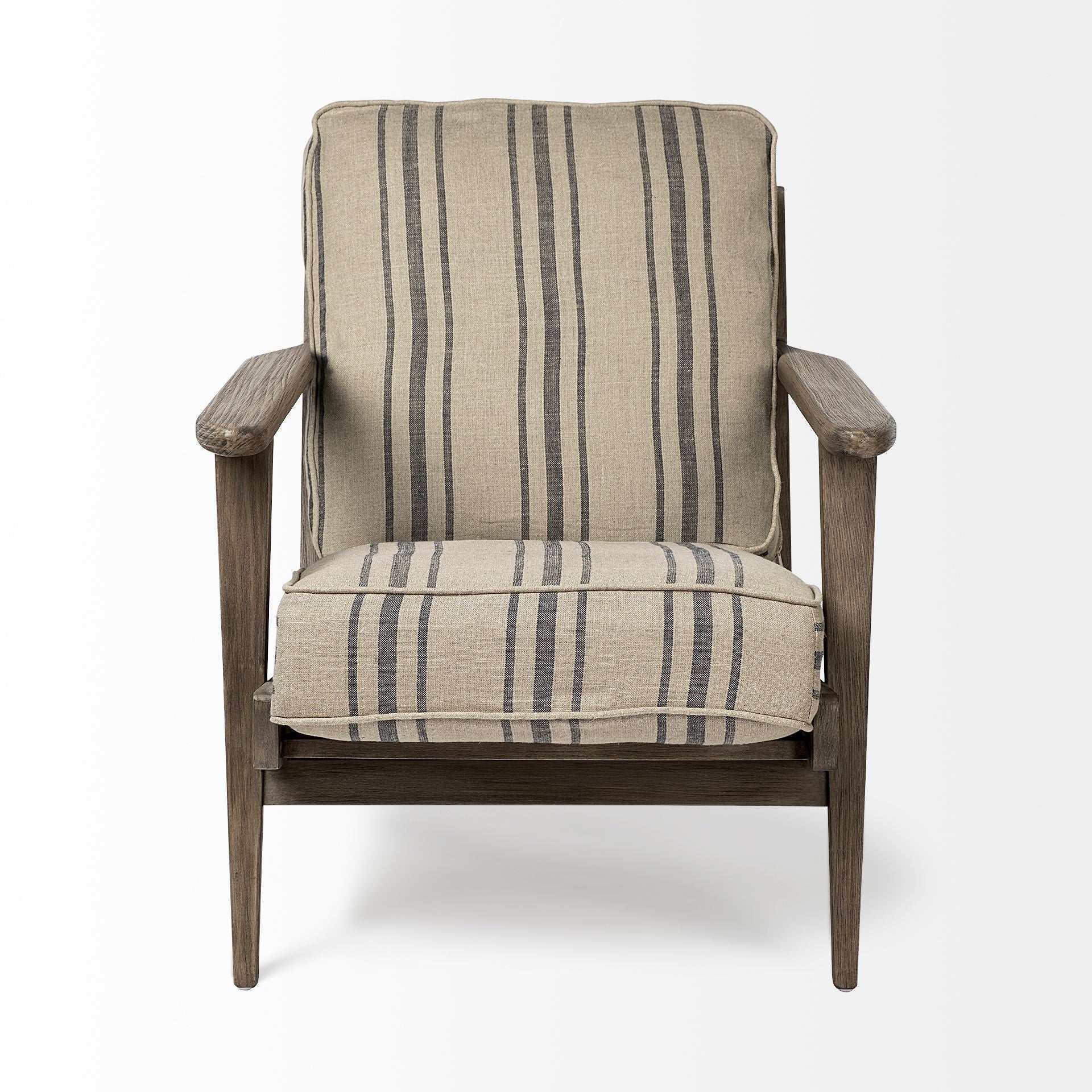 31" Beige Gray and Brown Fabric Striped Lounge Chair-0
