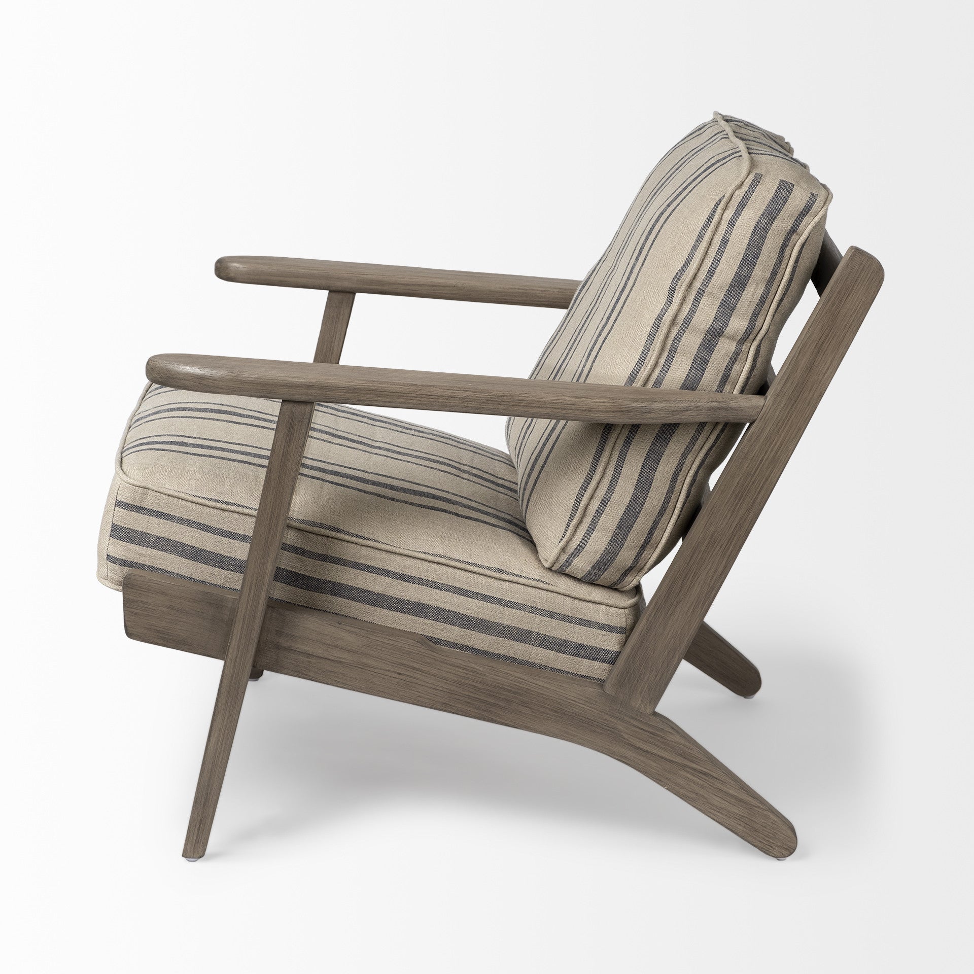 31" Beige Gray and Brown Fabric Striped Lounge Chair-3