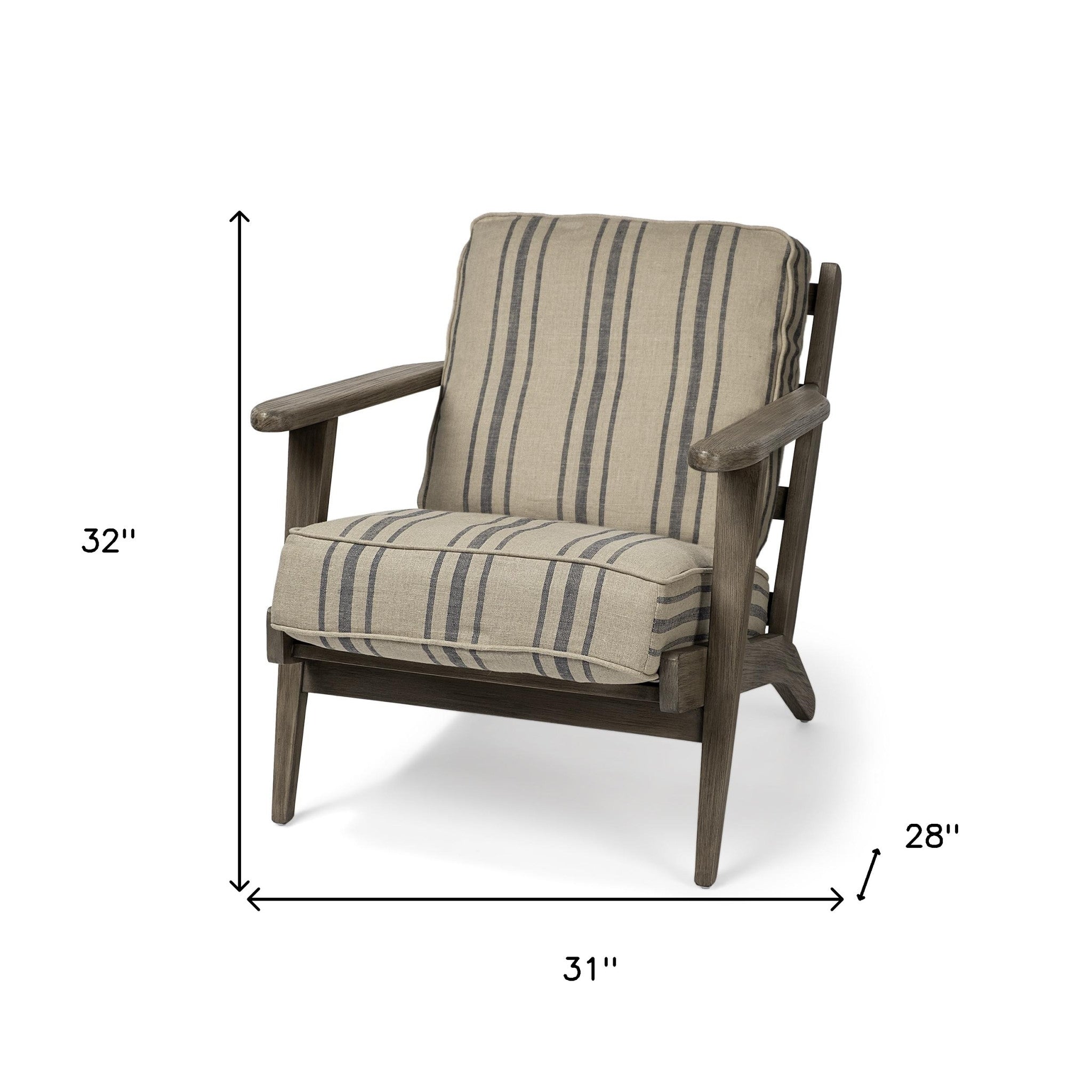 31" Beige Gray and Brown Fabric Striped Lounge Chair-7