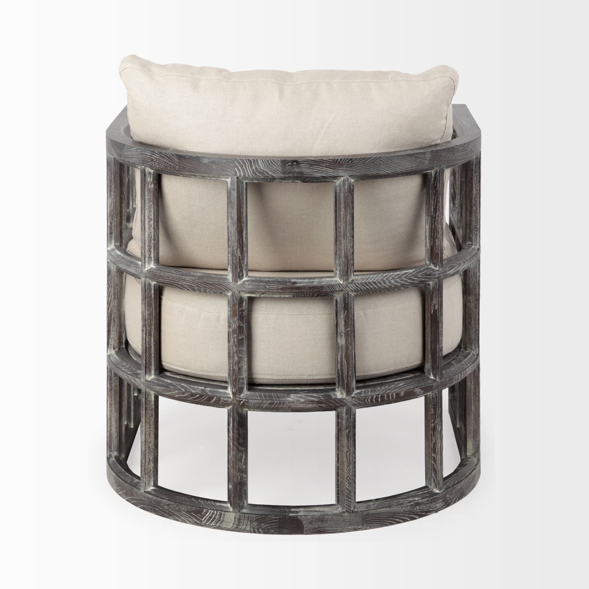 30" Cream and Brown Fabric Distressed Arm Chair-4