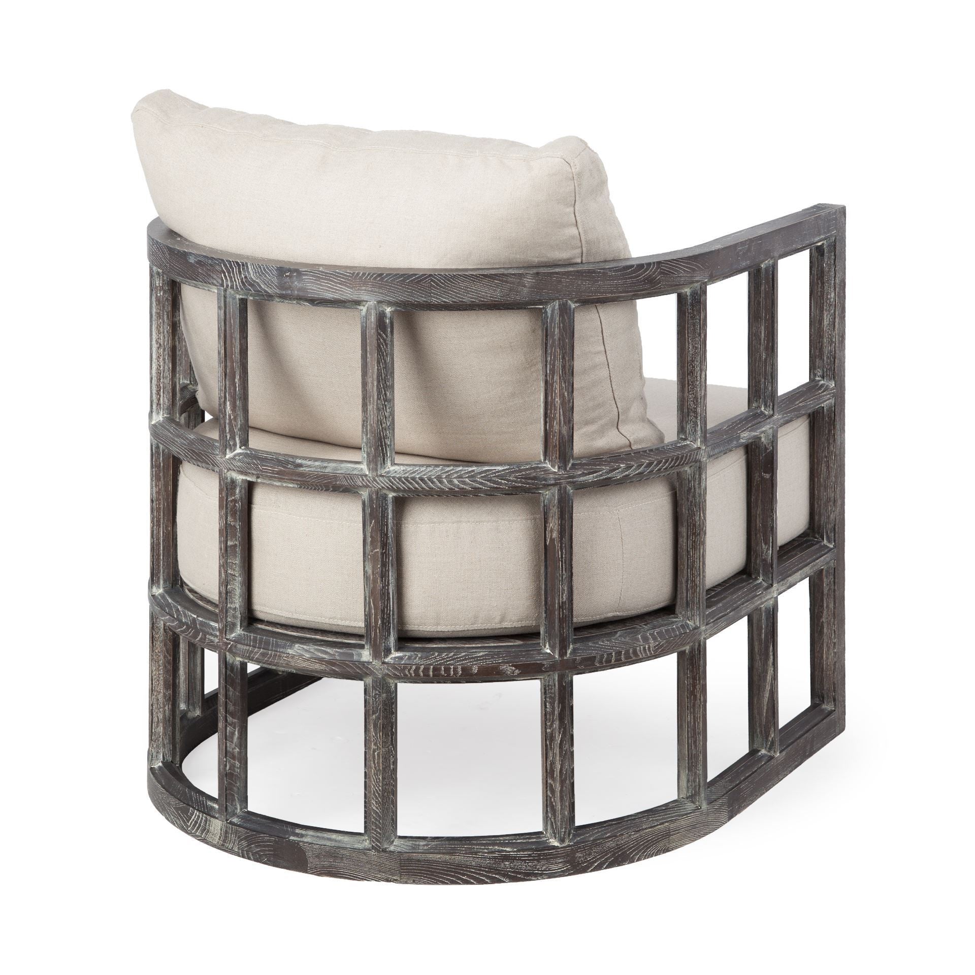 30" Cream and Brown Fabric Distressed Arm Chair-5