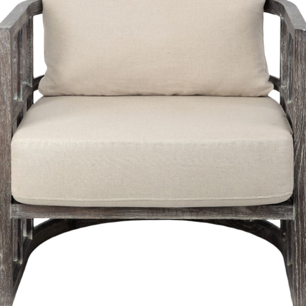 30" Cream and Brown Fabric Distressed Arm Chair-6