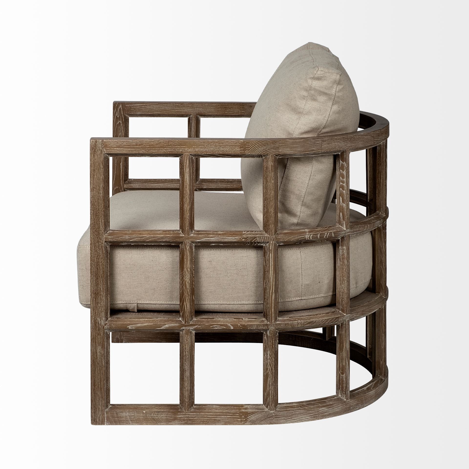 30" Cream and Brown Fabric Arm Chair-2