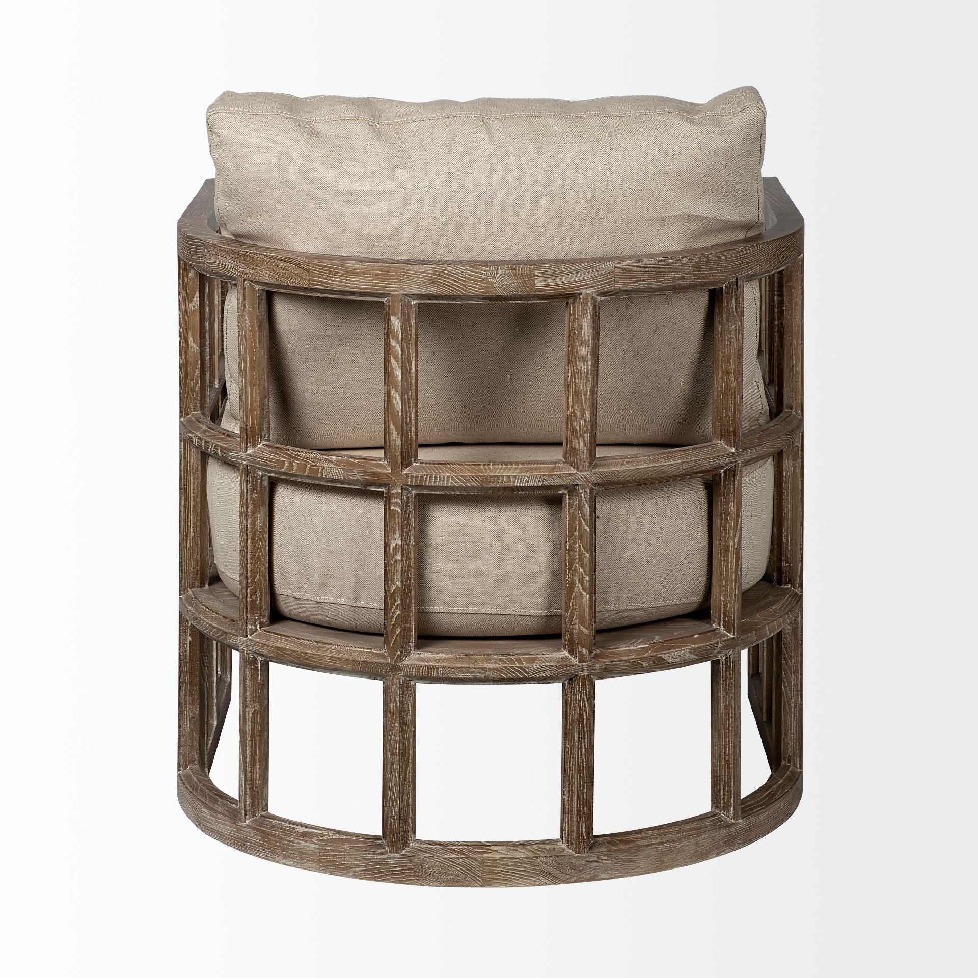 30" Cream and Brown Fabric Arm Chair-3