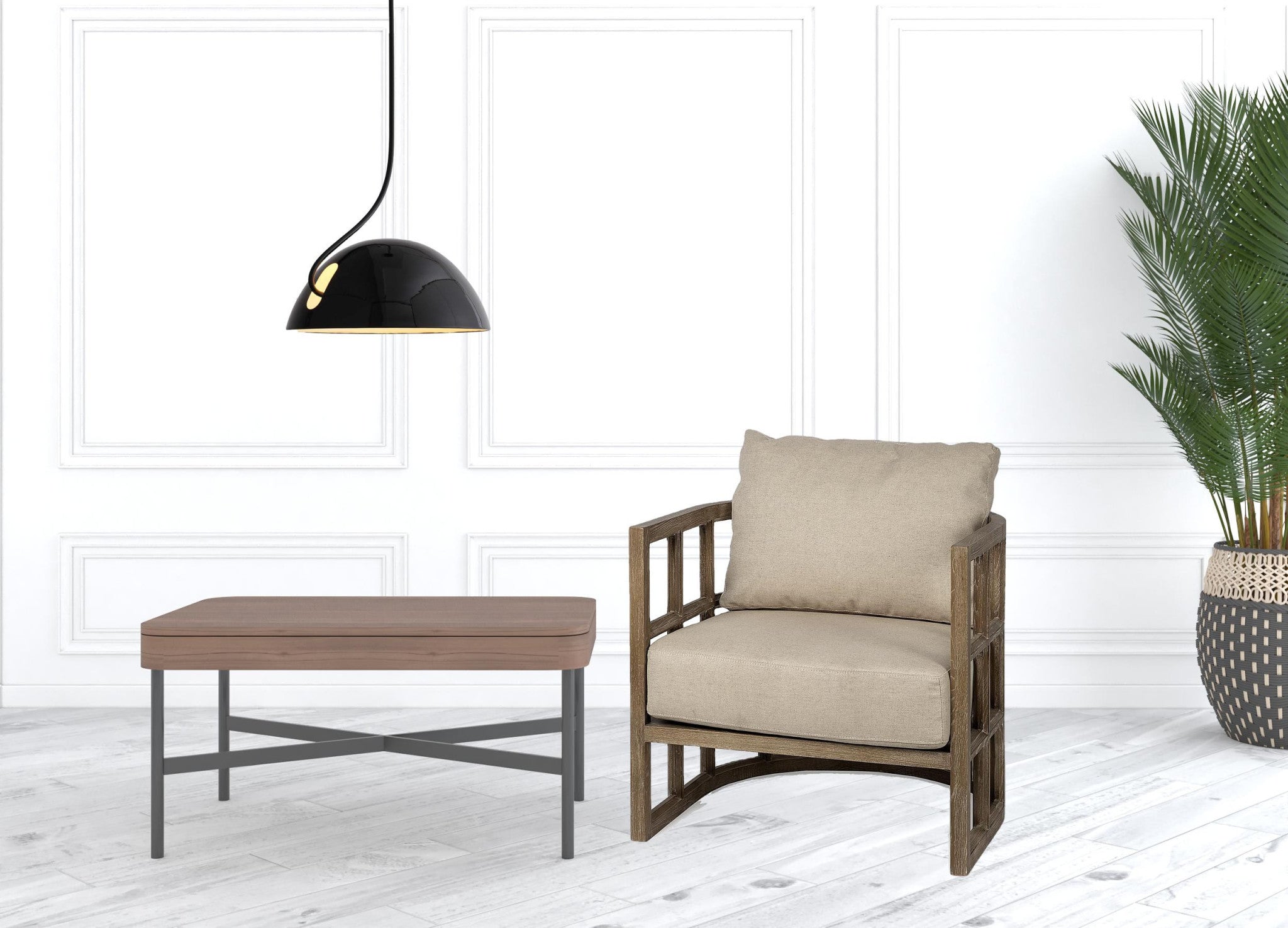 30" Cream and Brown Fabric Arm Chair-5