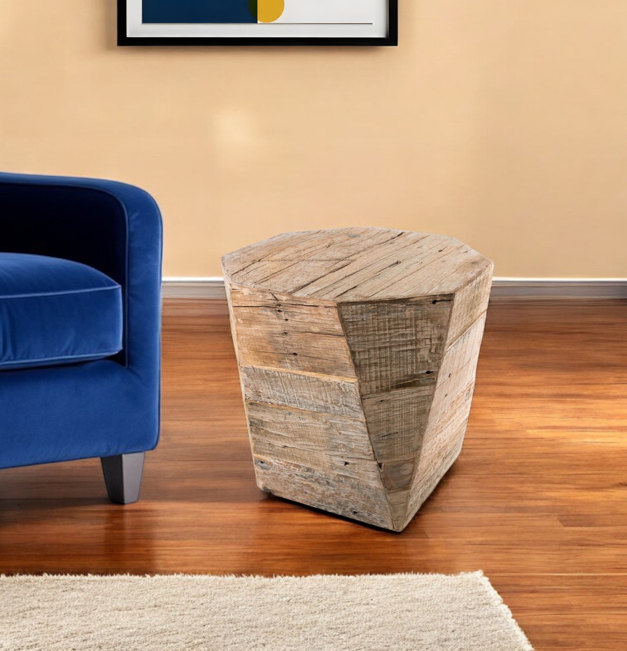 20" Brown Distressed Solid Wood Hexagonal Top Table-0