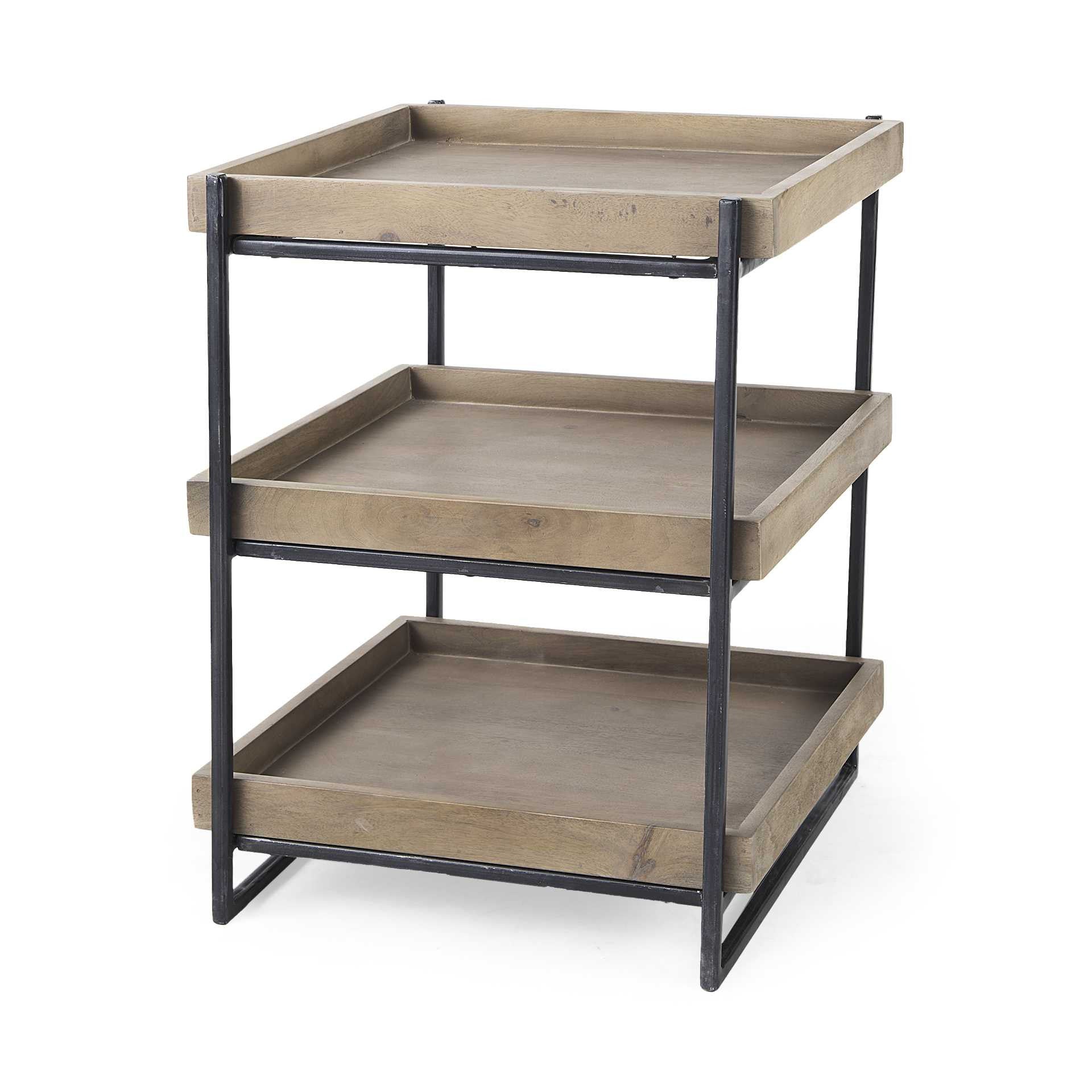 26" Brown Solid Wood Square End Table With Two Shelves-0