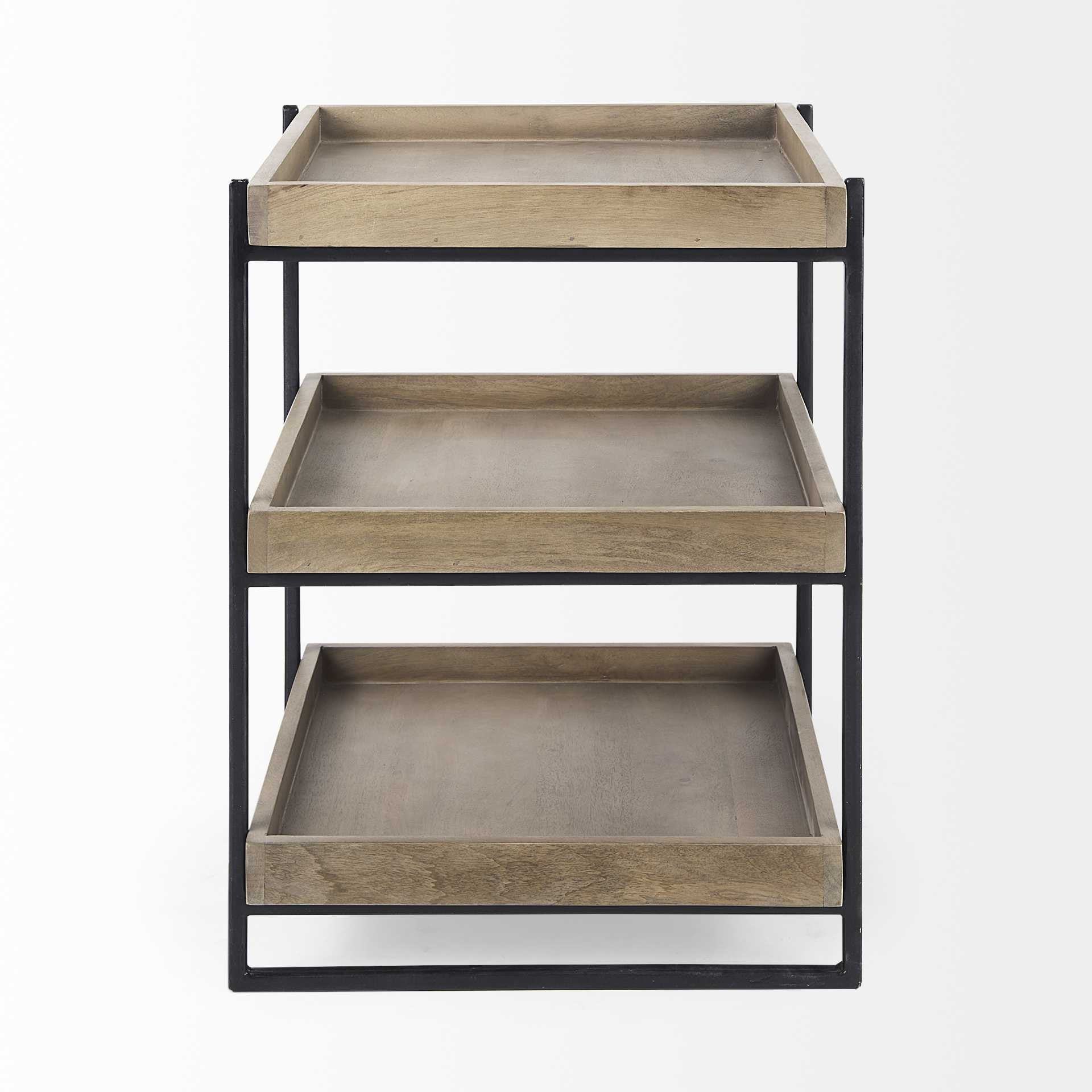 26" Brown Solid Wood Square End Table With Two Shelves-2