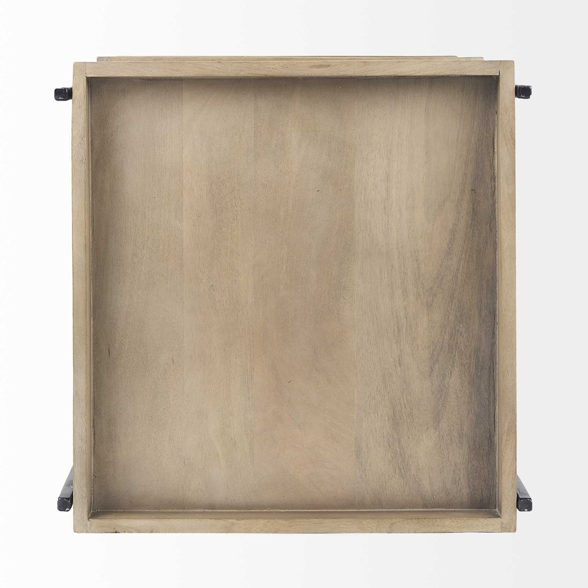 26" Brown Solid Wood Square End Table With Two Shelves-3