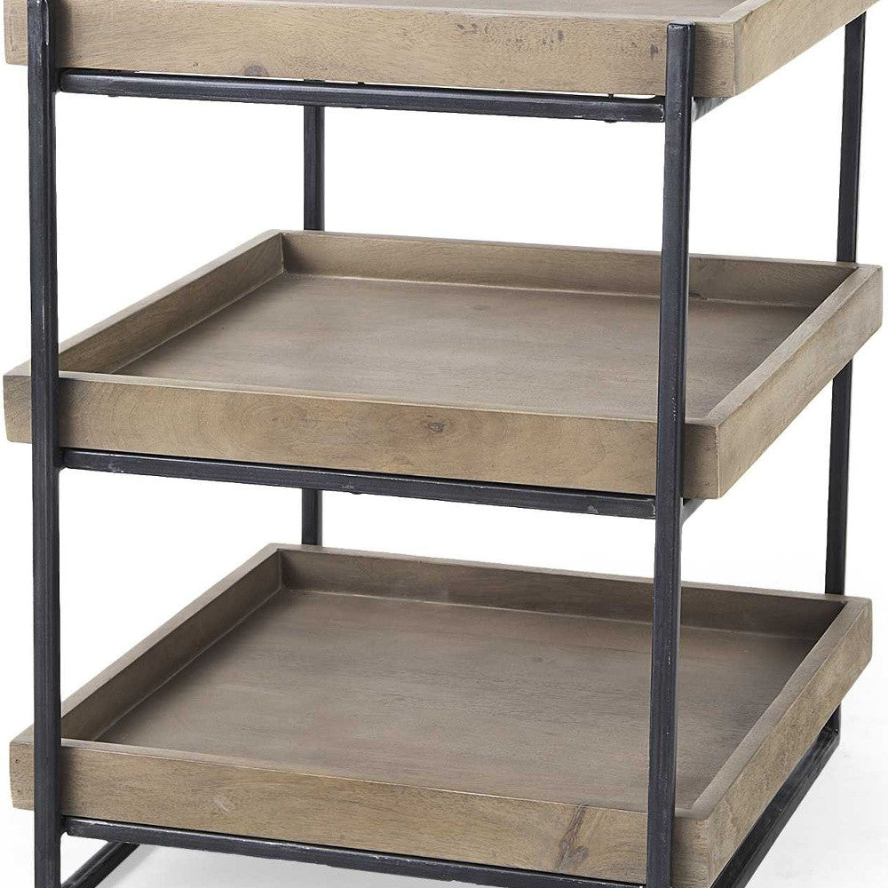 26" Brown Solid Wood Square End Table With Two Shelves-5