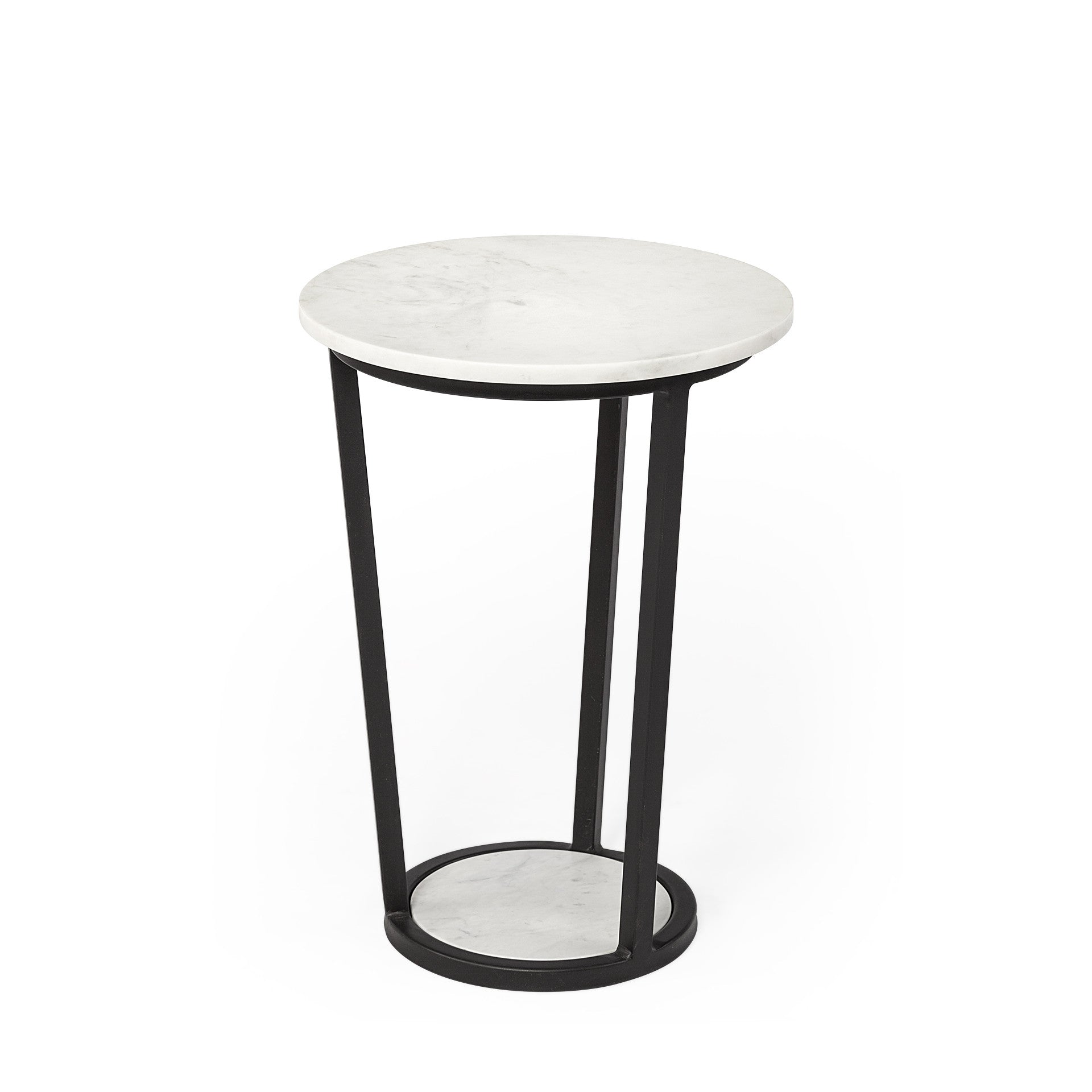 21" Black And White Marble Round End Table-0