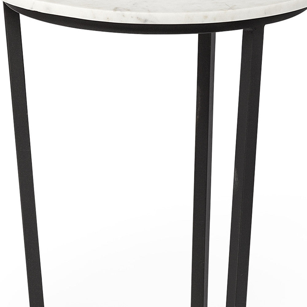 25" Black And White Marble End Table-7