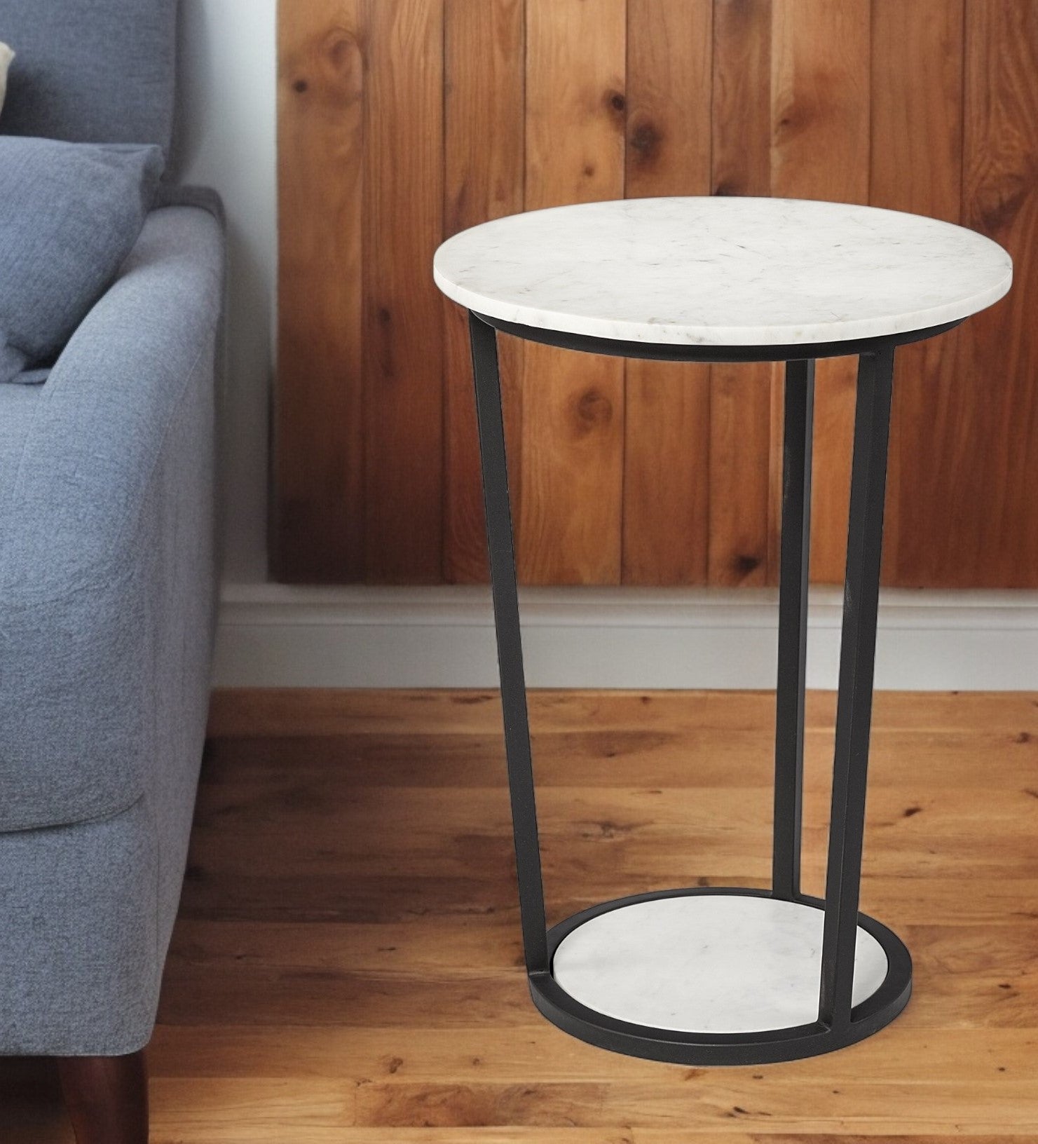 25" Black And White Marble End Table-1