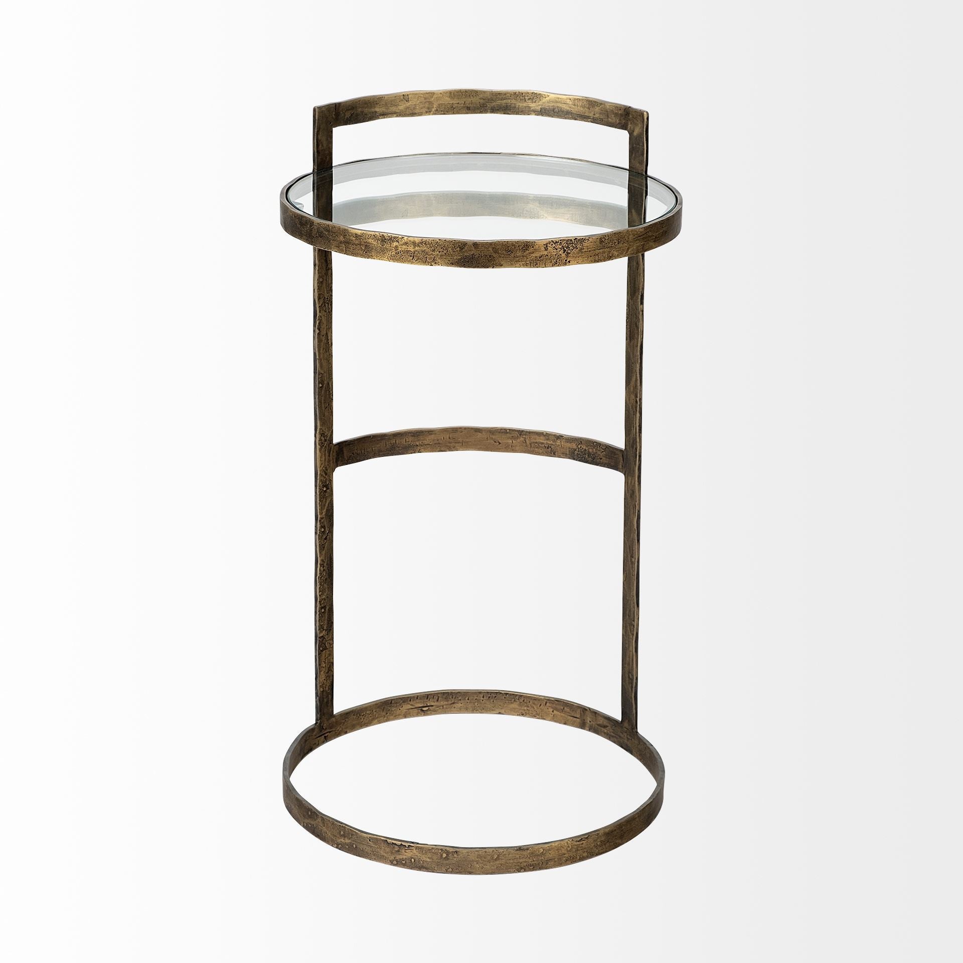 27" Gold And Clear Glass Round End Table-2