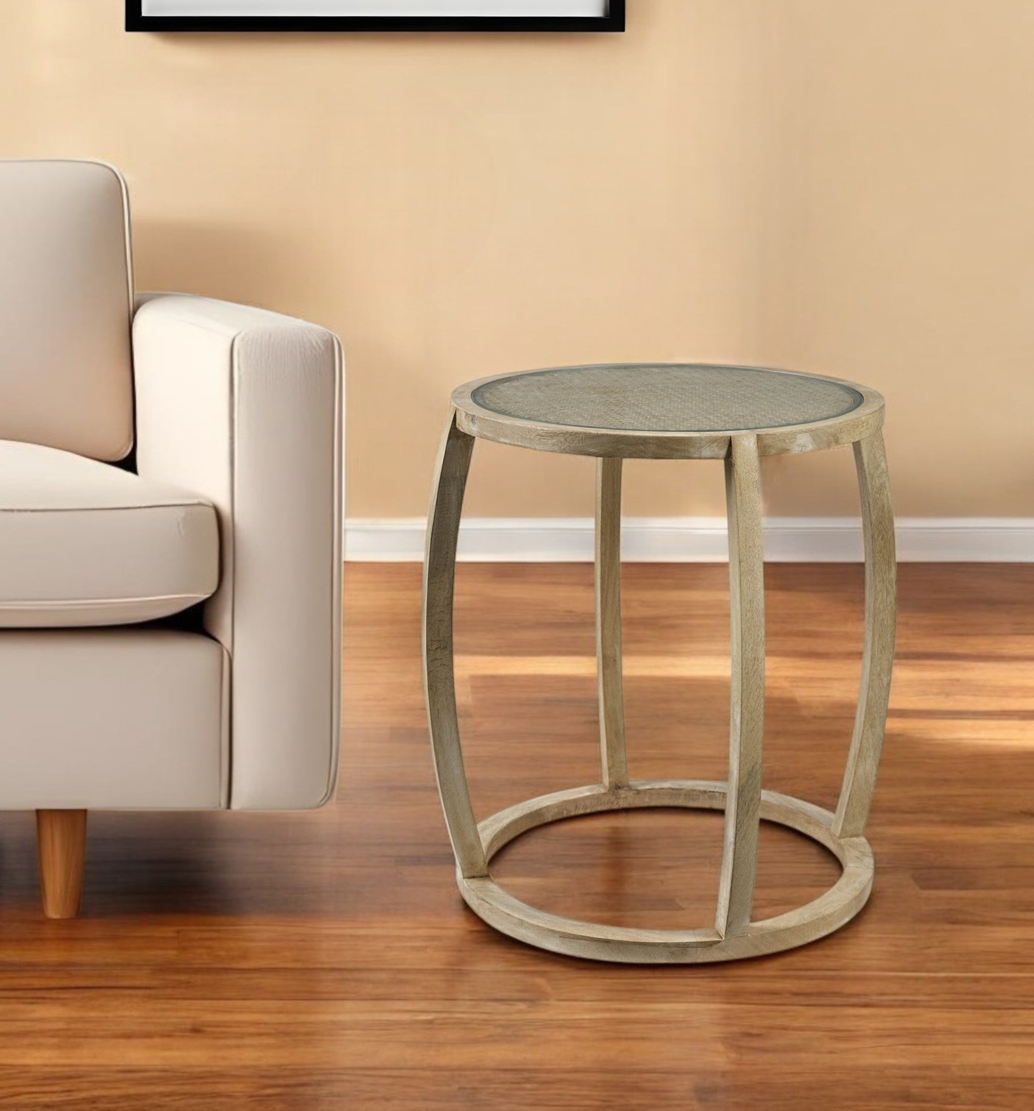 26" Brown And Clear Glass Round End Table-0