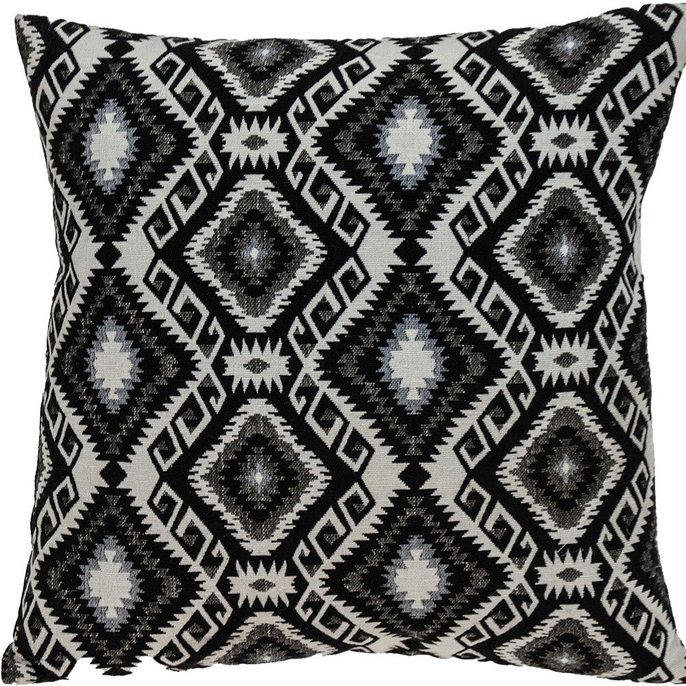 Jet Black And White Geo Throw Pillow-6