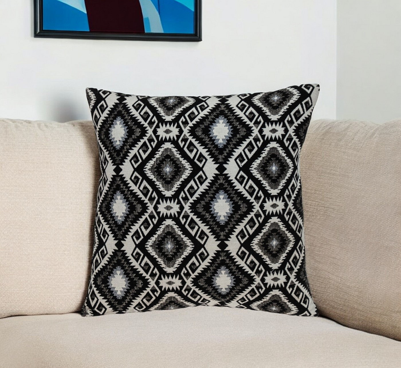 Jet Black And White Geo Throw Pillow-0