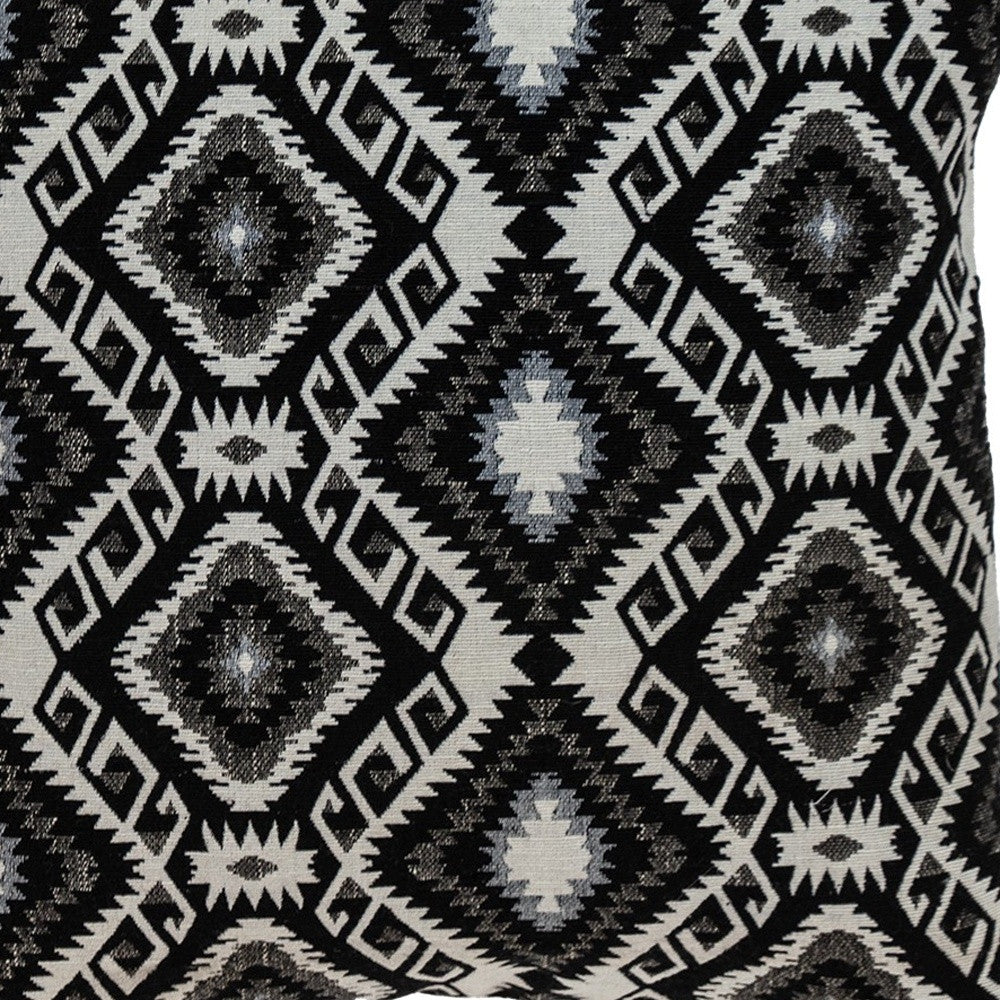 Jet Black And White Geo Throw Pillow-5