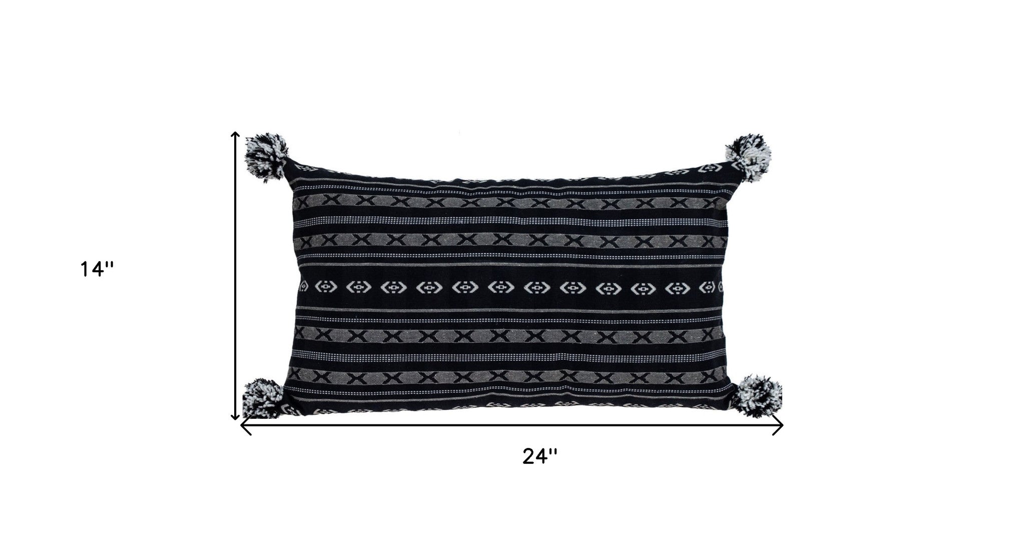 Black And Gray X Pom Throw Pillow-8