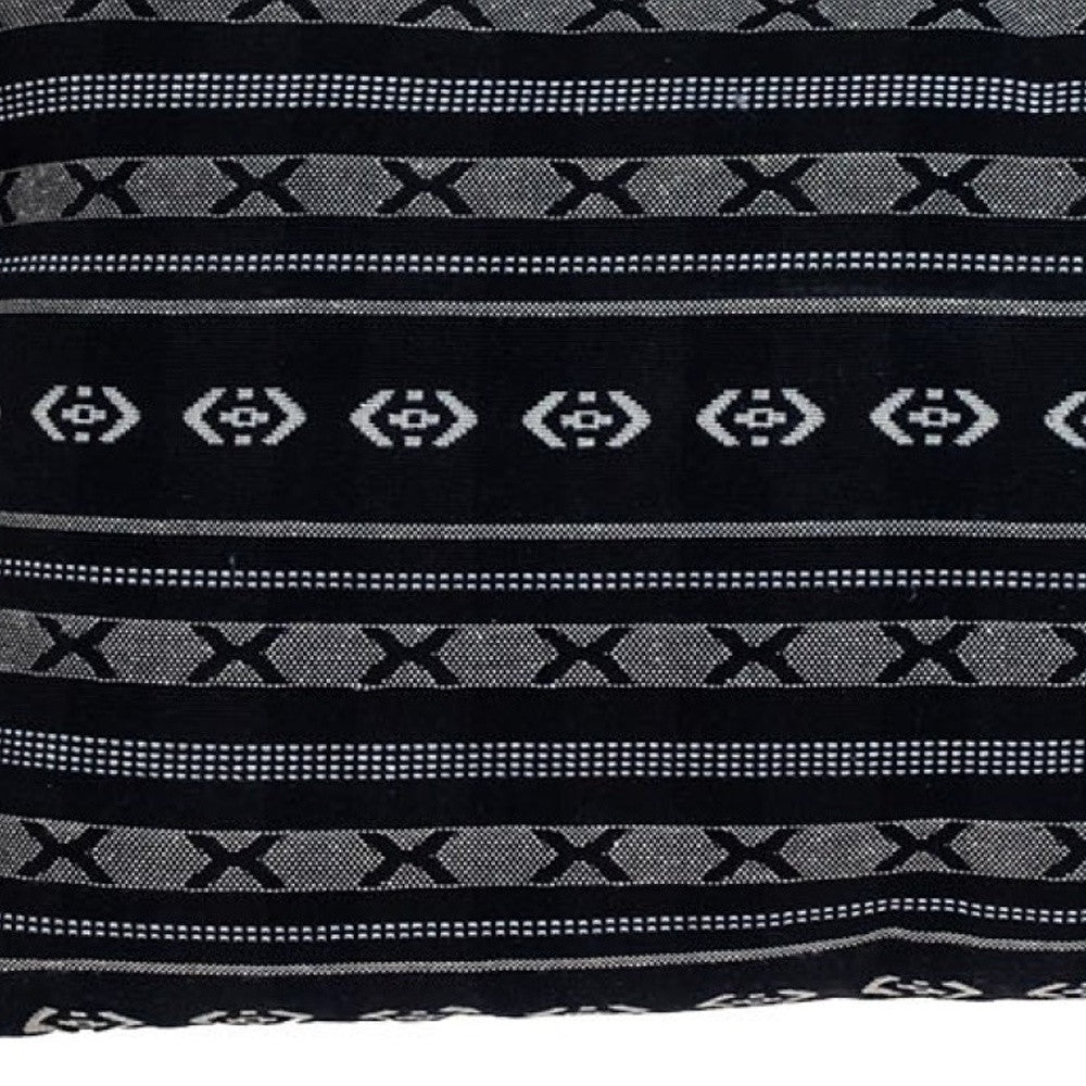 Black And Gray X Pom Throw Pillow-5