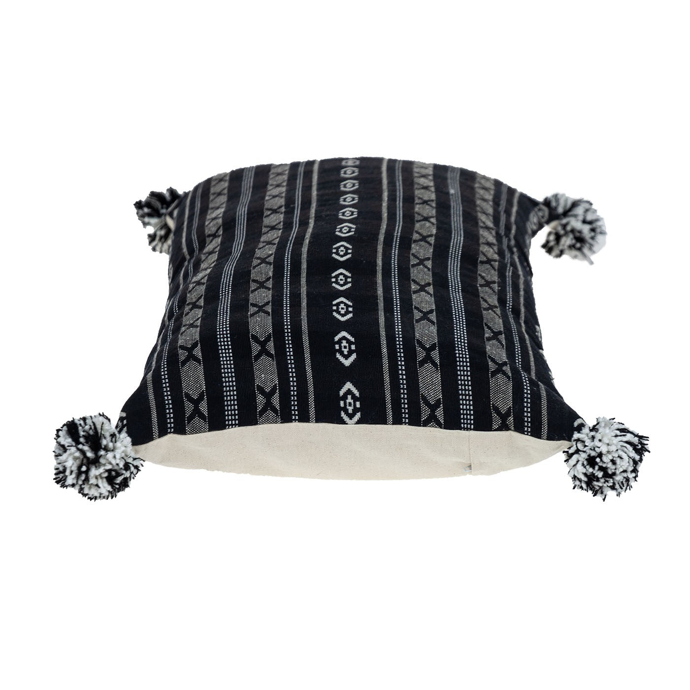 Black And Gray X Pom Throw Pillow-4