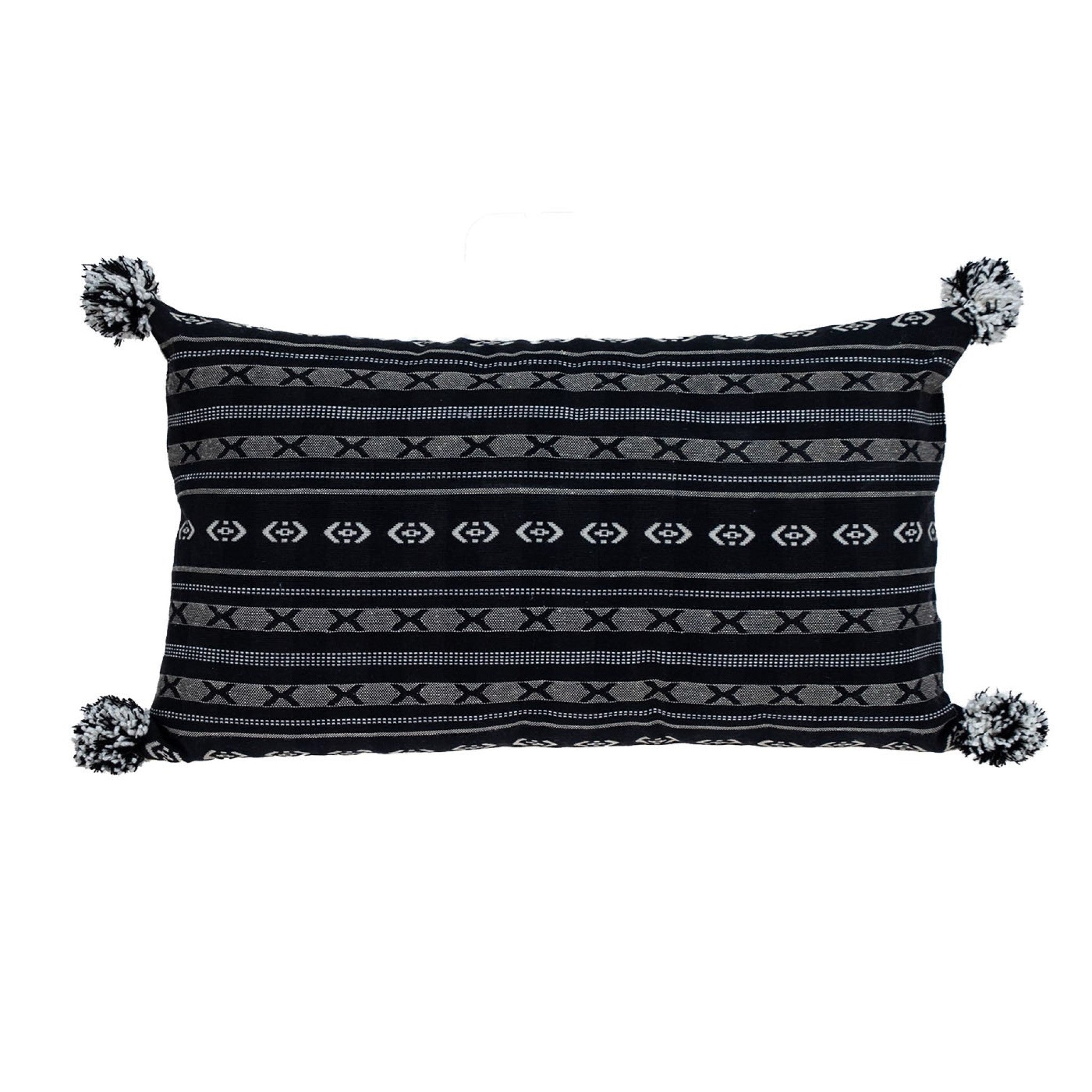 Black And Gray X Pom Throw Pillow-1