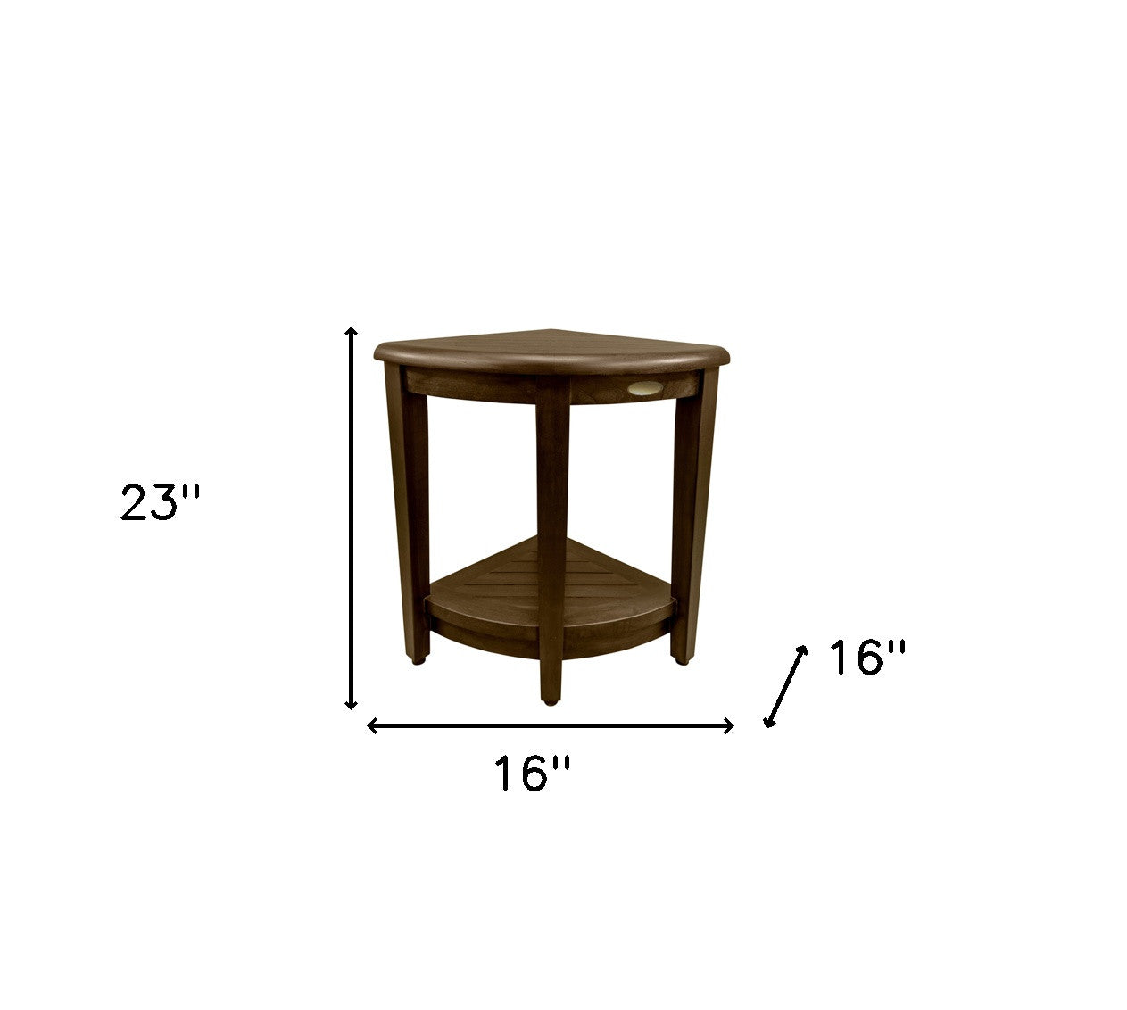 Curvilinear Dark Brown Teak 18" Corner Shower Bench With Shelf-5