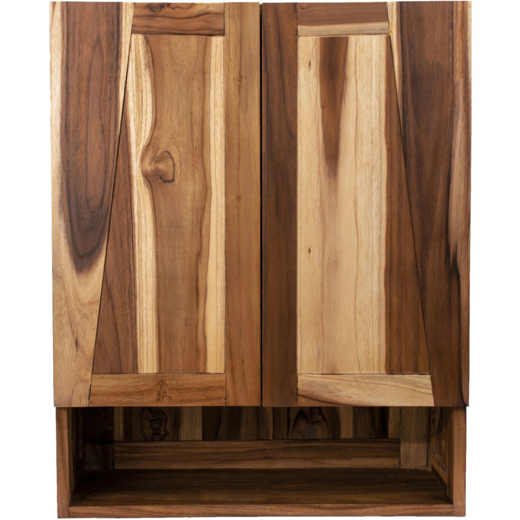 24" Shades Of Brown Solid Teak Wood Wall Mounted Accent Cabinet-2