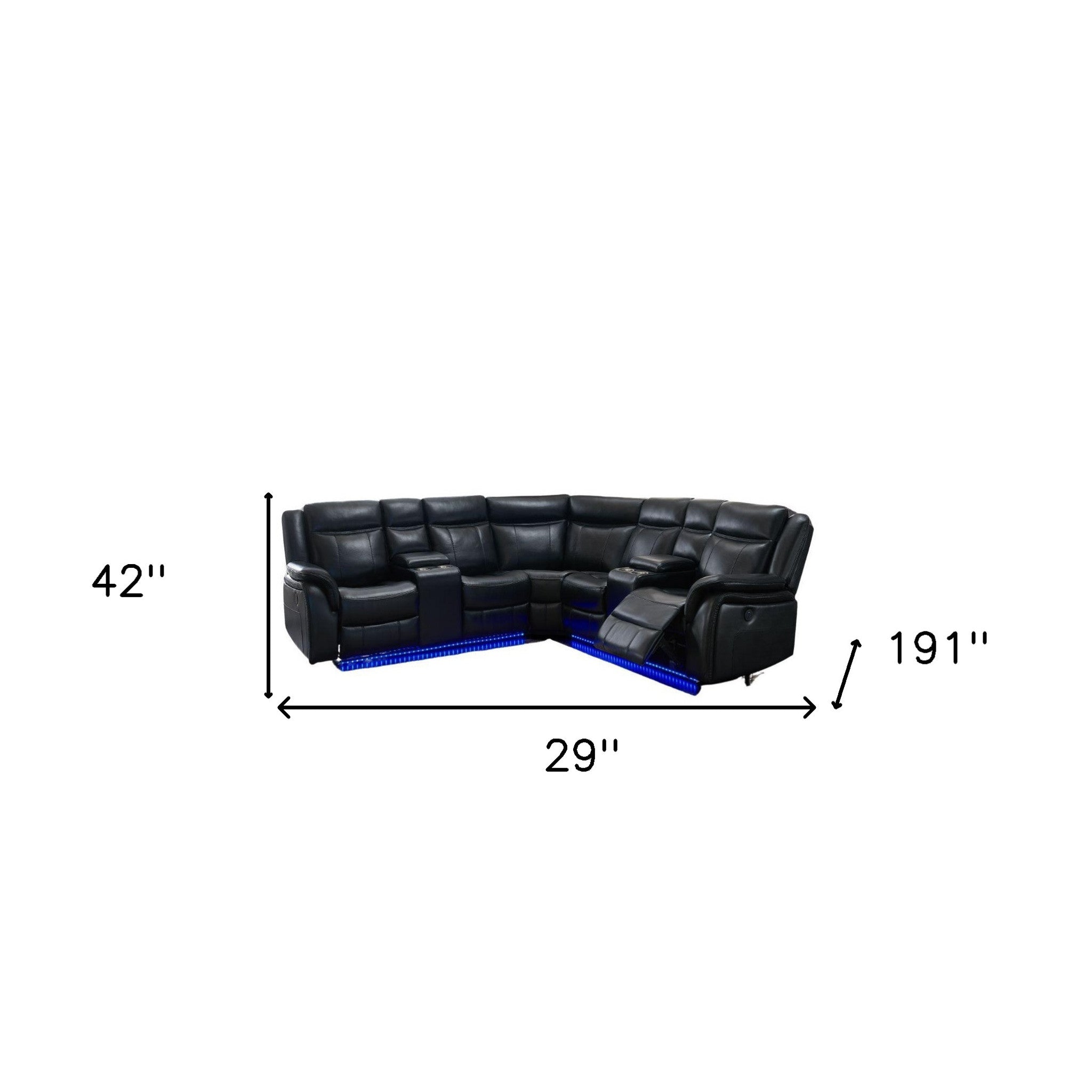 Black Polyester Blend Power Reclining L Shaped Three Piece Corner Sectional With Console-6