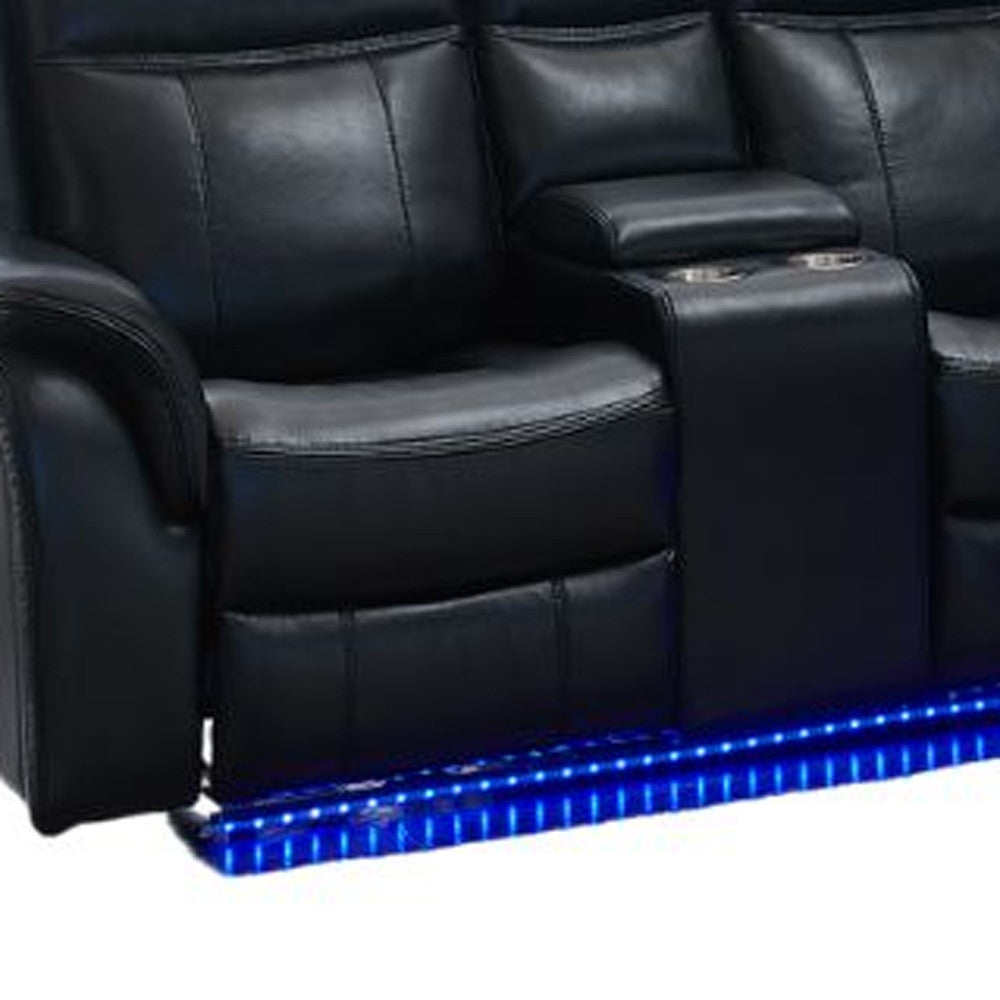 Black Polyester Blend Power Reclining L Shaped Three Piece Corner Sectional With Console-2