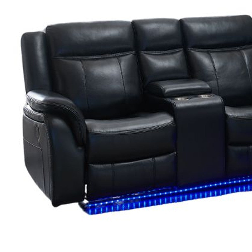 Black Polyester Blend Power Reclining L Shaped Three Piece Corner Sectional With Console-3