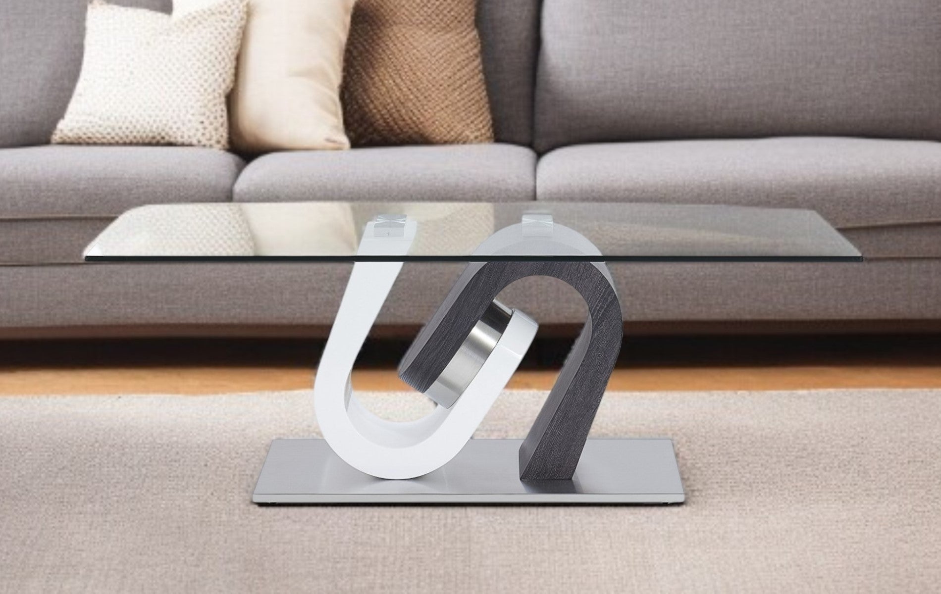 48" Clear Gray and White Glass And Steel Mod Coffee Table-0